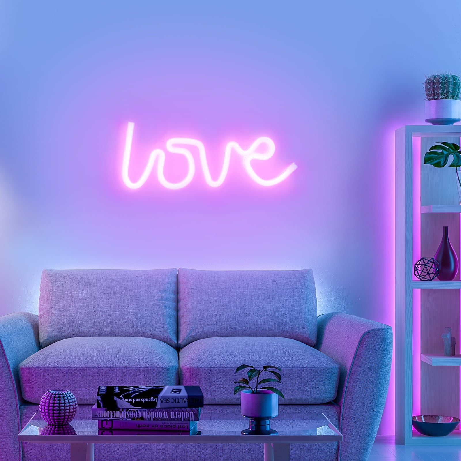 LED vegglampe Neon Love pink USB 34,4 cm bakside