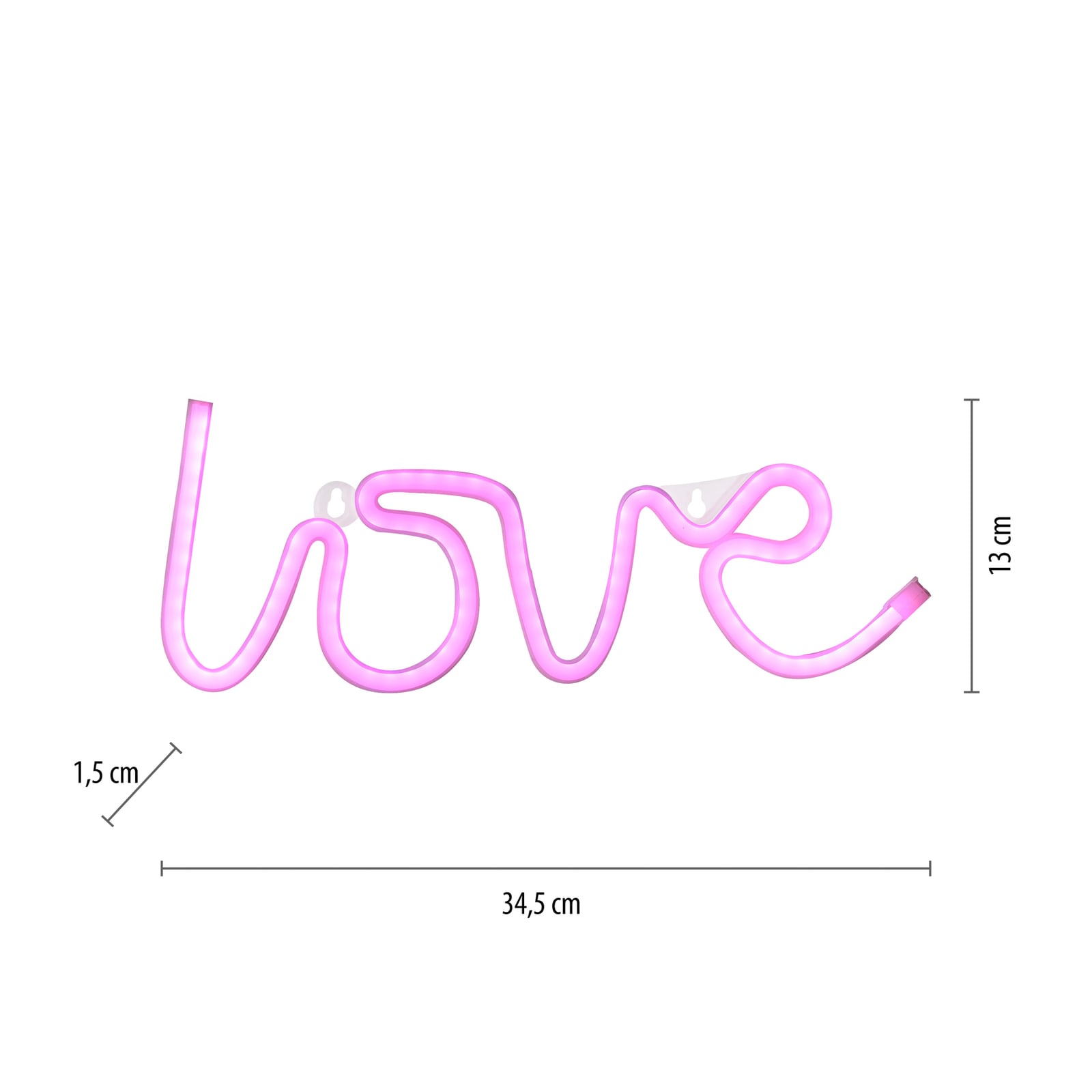 Montert LED vegglampe Neon Love pink USB 34,4 cm i rom
