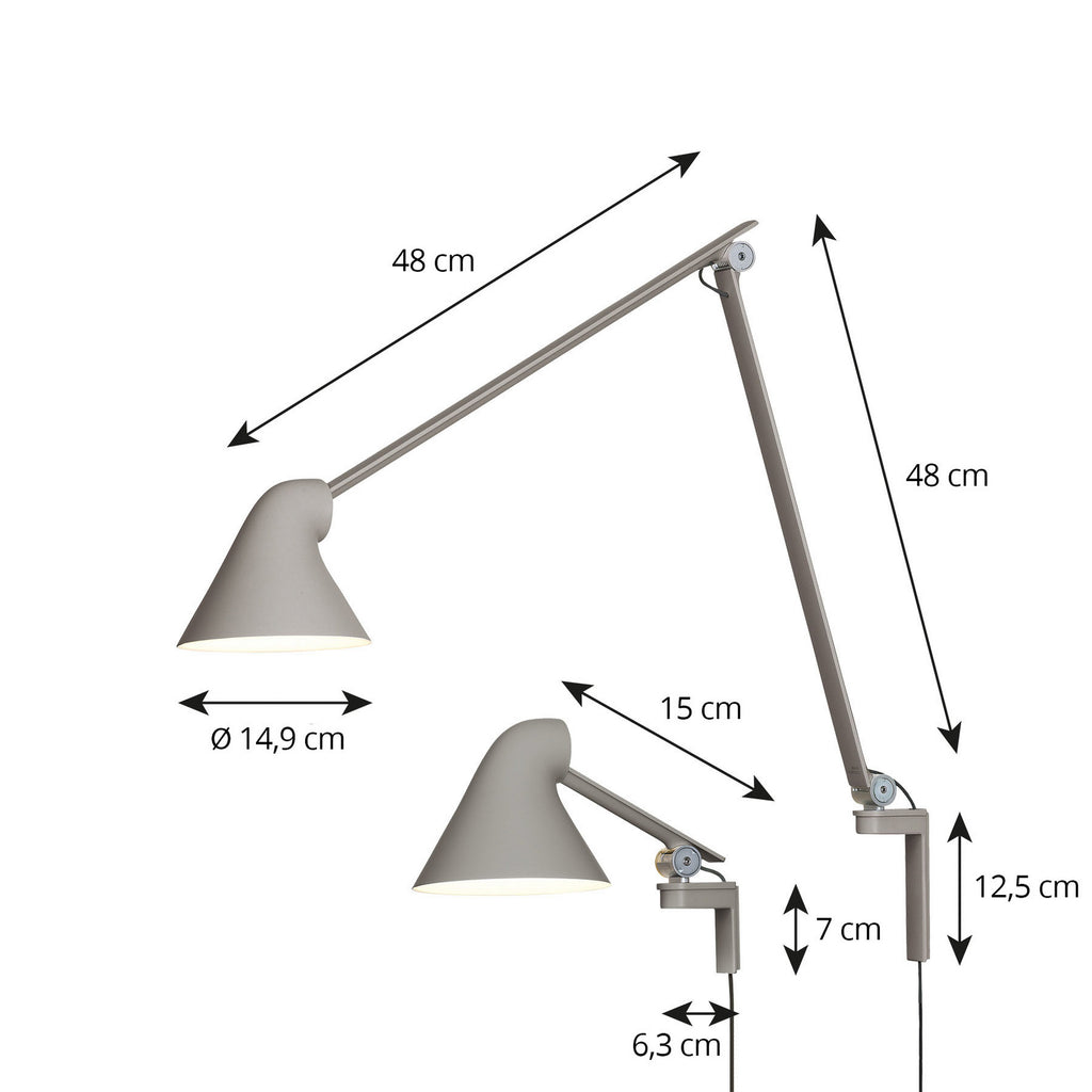 LED-vegglampe NJP lang arm lysegrå justerbar 10W detalj av arm