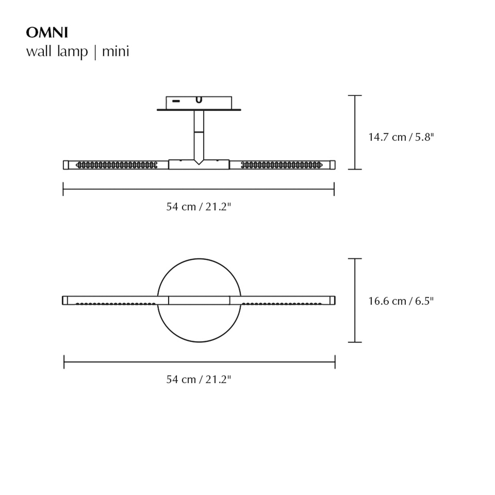 LED vegglampe Omni messing dimbar 2-lys 54 cm detalj