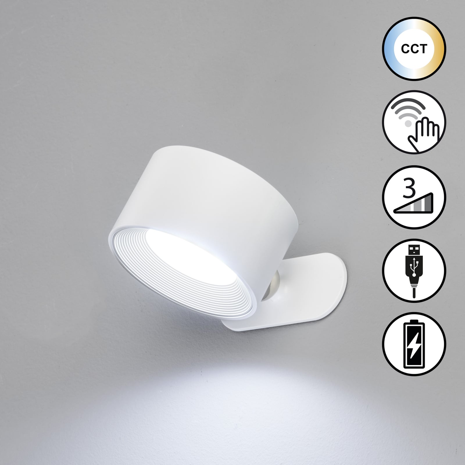 Nærbilde av magnetfestet på LED vegglampe oppladbar CCT dimbar med magnet hvit - FH Lighting