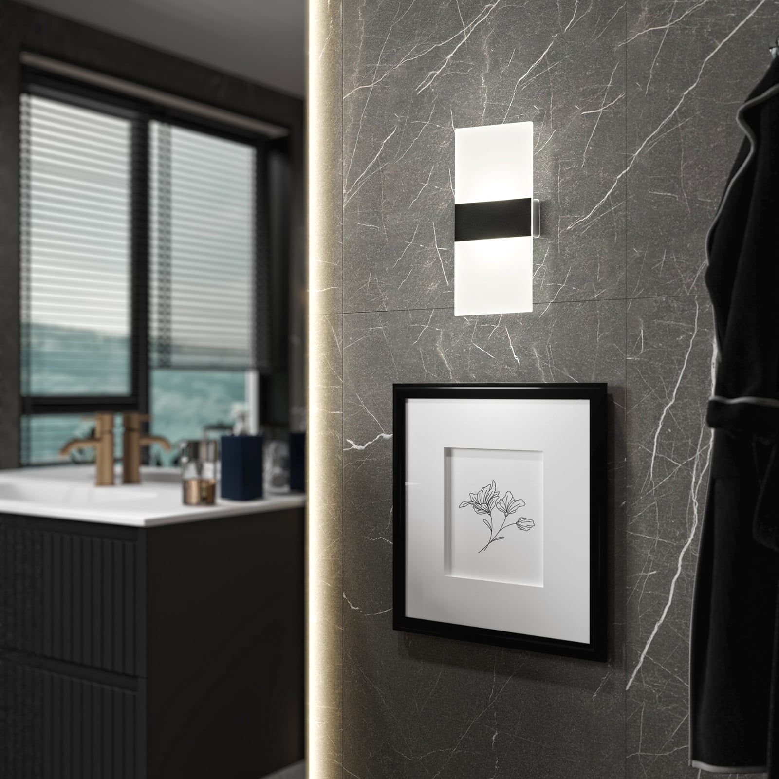 LED vegglampe oppladbar magnetisk svart 22,5 cm dimbar bakside