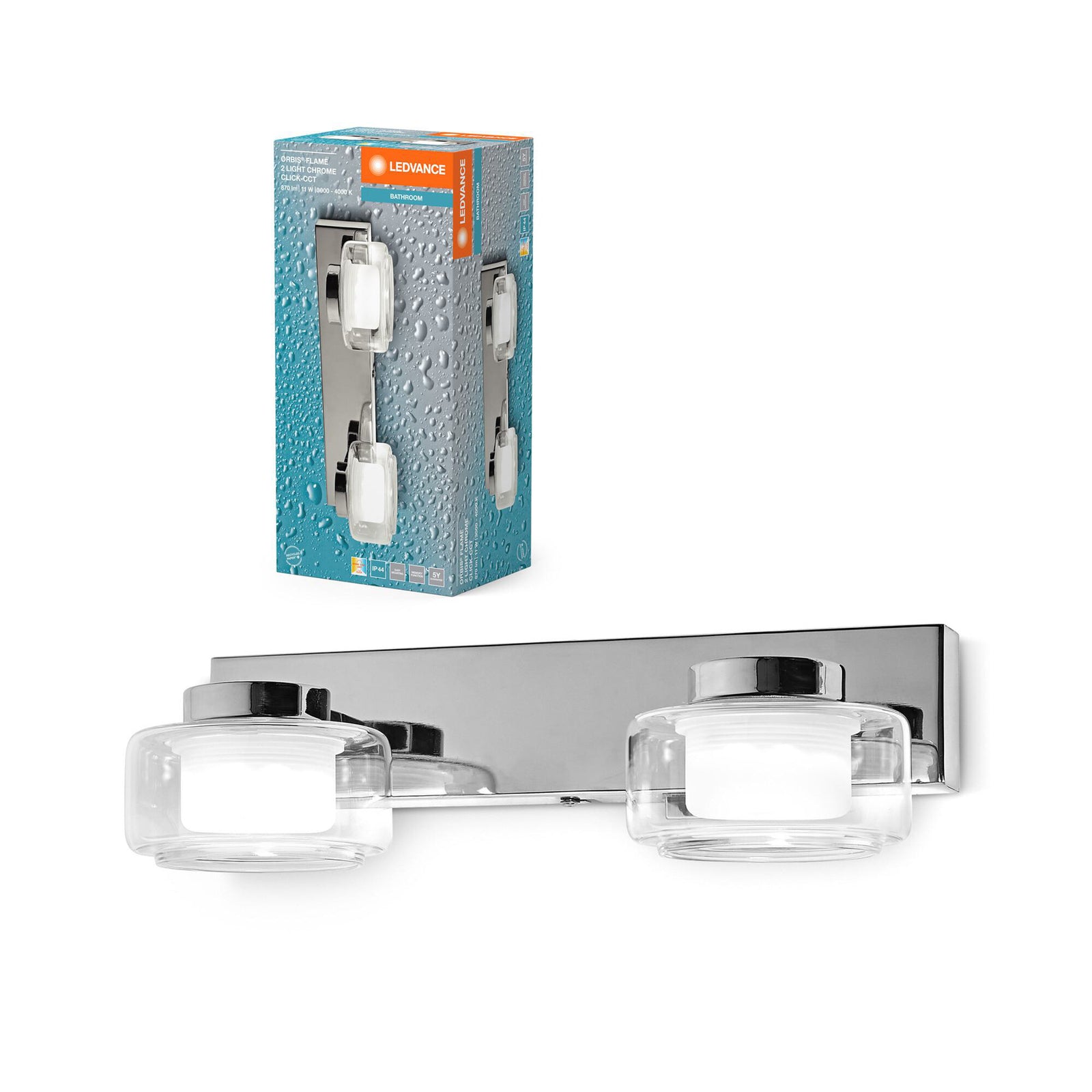 LED vegglampe Orbis Flame 2-lys krom glass montert
