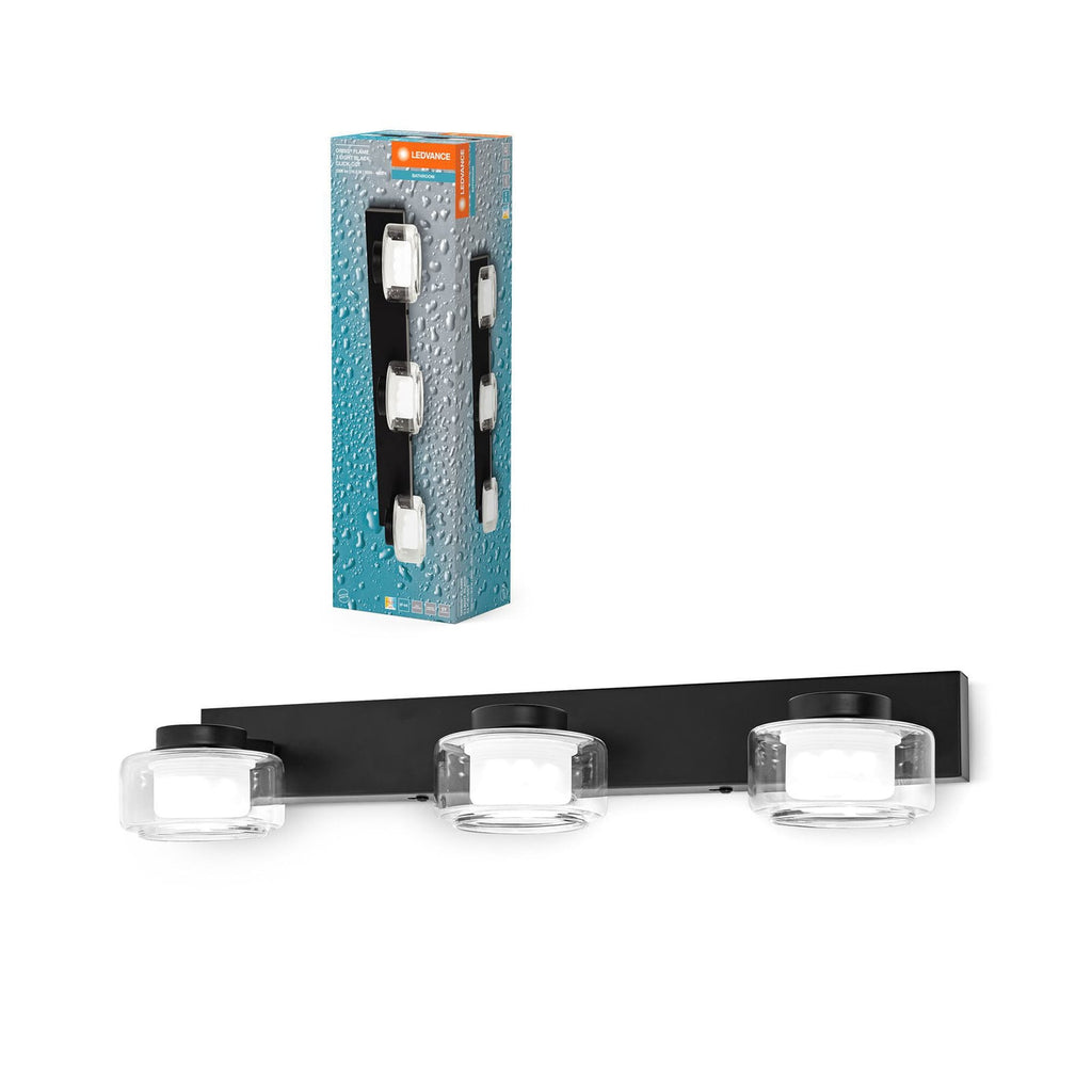 Montert LED vegglampe Orbis Flame 3-lys glass svart på bad