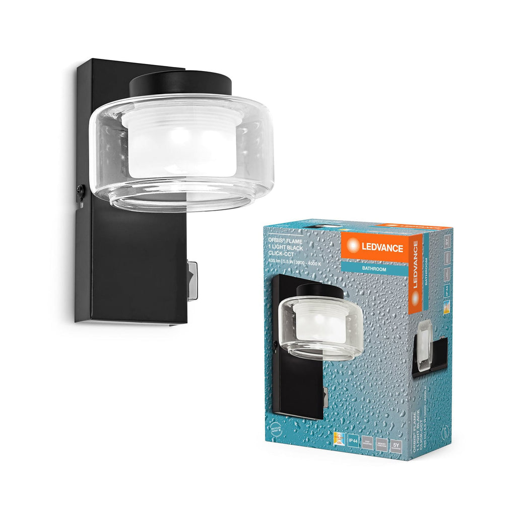 LED vegglampe Orbis Flame glass svart IP44 LEDVANCE montert på vegg