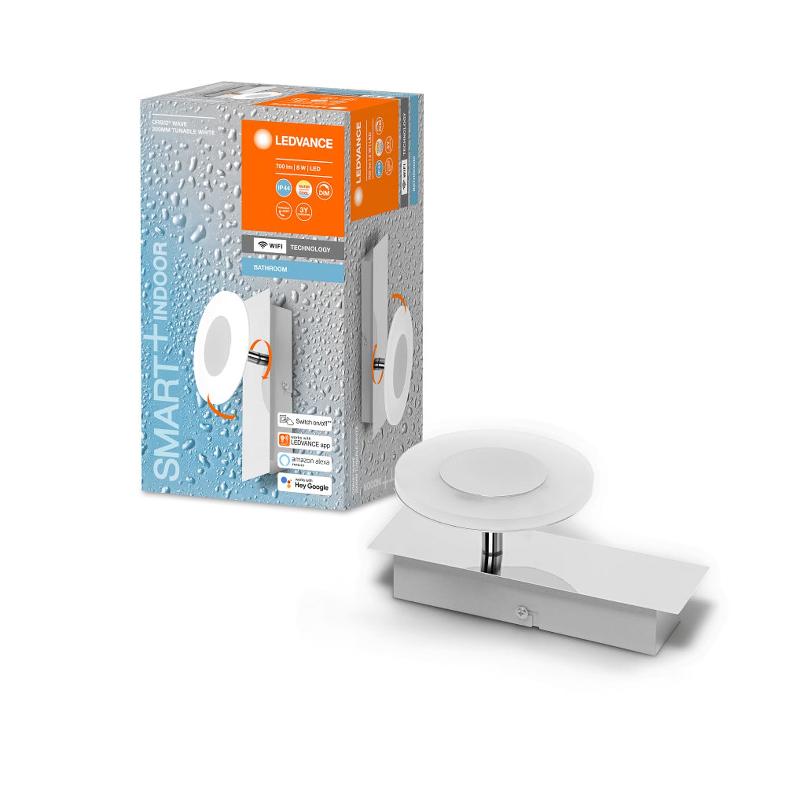 Detalj av ledd på LED vegglampe Orbis Wave dimbar sølv WiFi IP44 8W