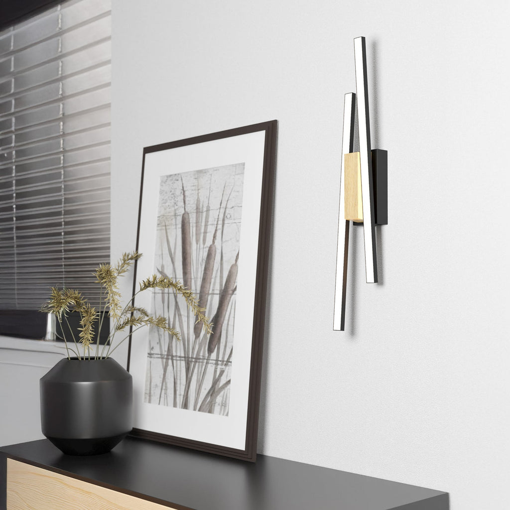 LED vegglampe Panagria svart med tredetalj 54 cm bakside
