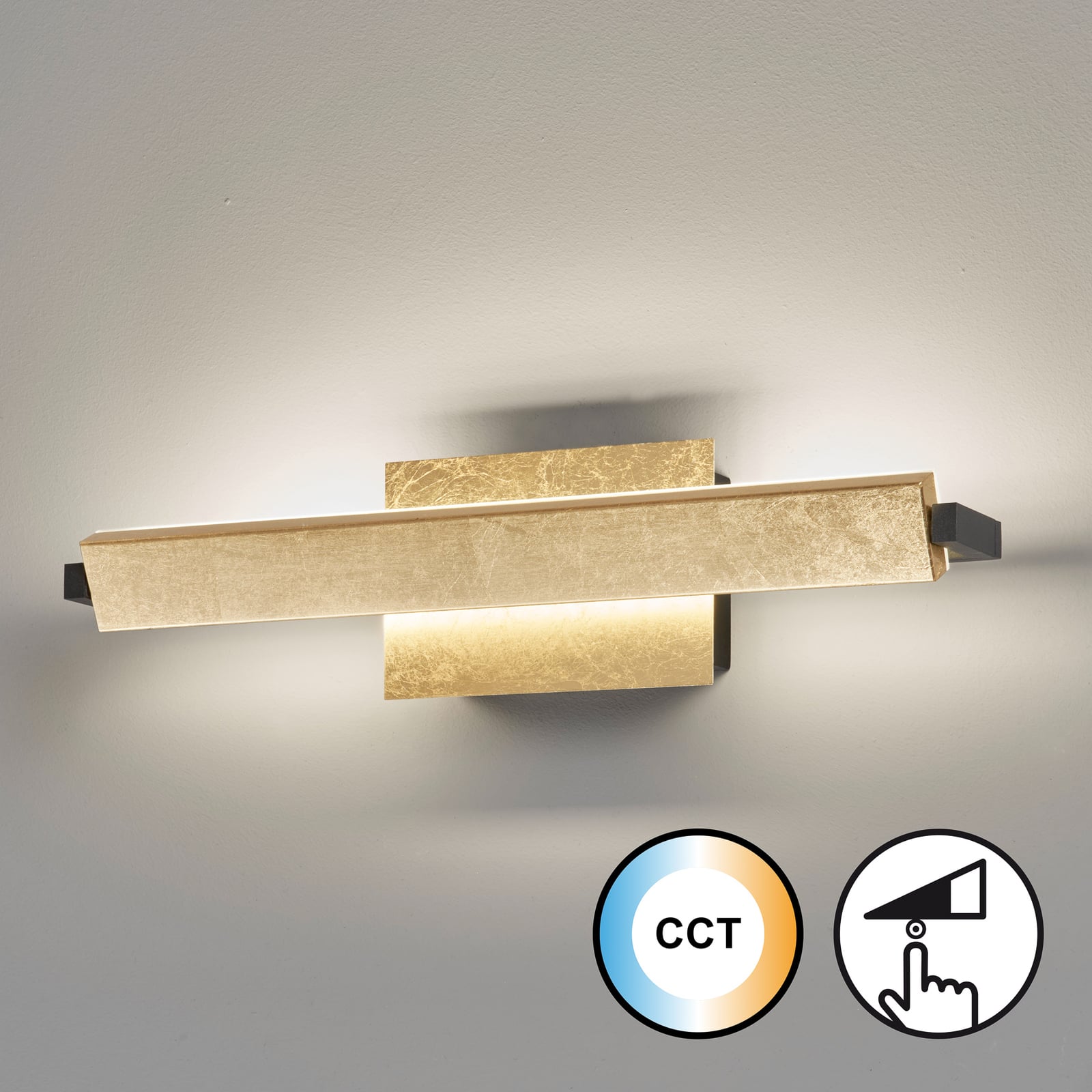 LED vegglampe Pare bladgull dimbar CCT 40 cm 14W detalj