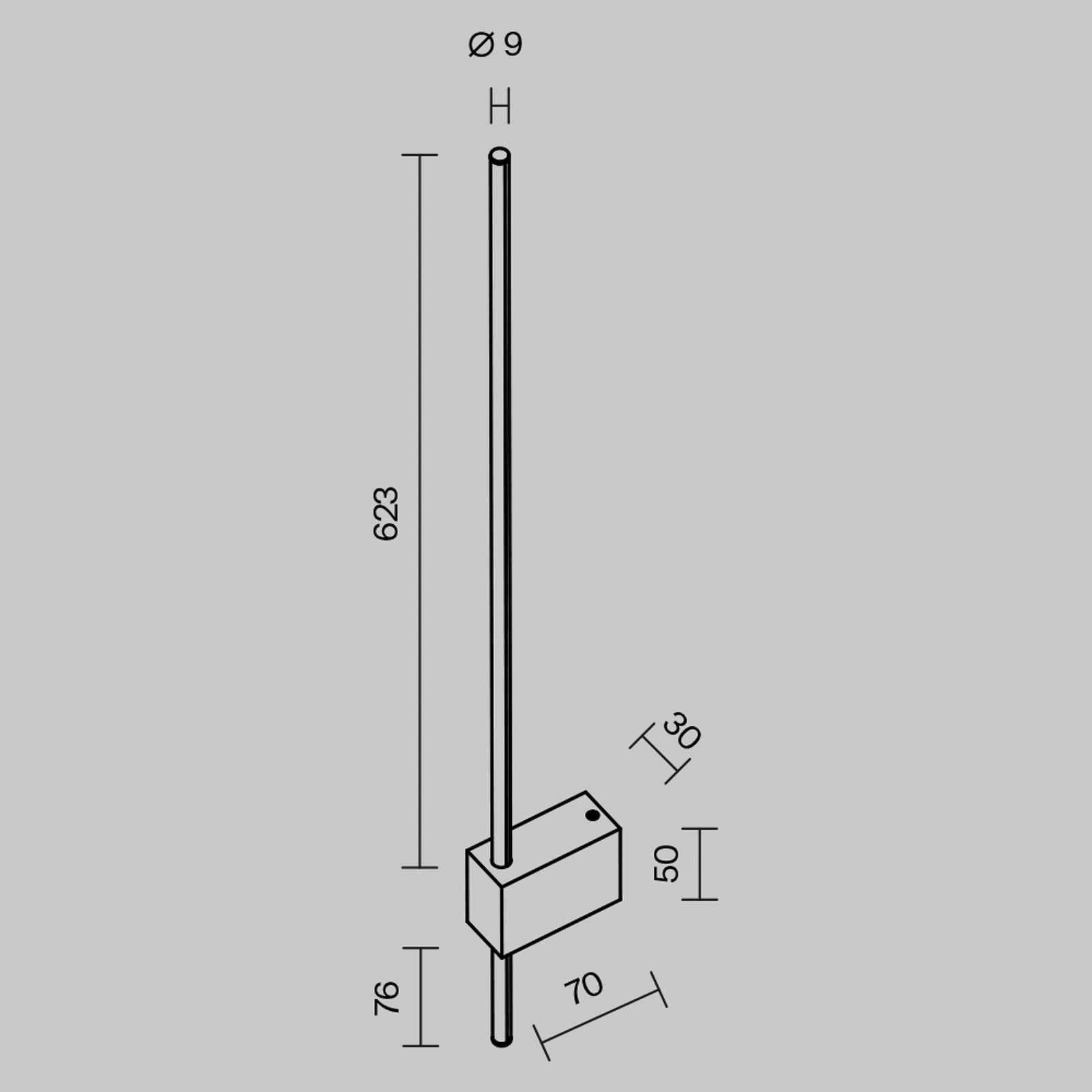 LED vegglampe Pars svart/gull sett fra siden