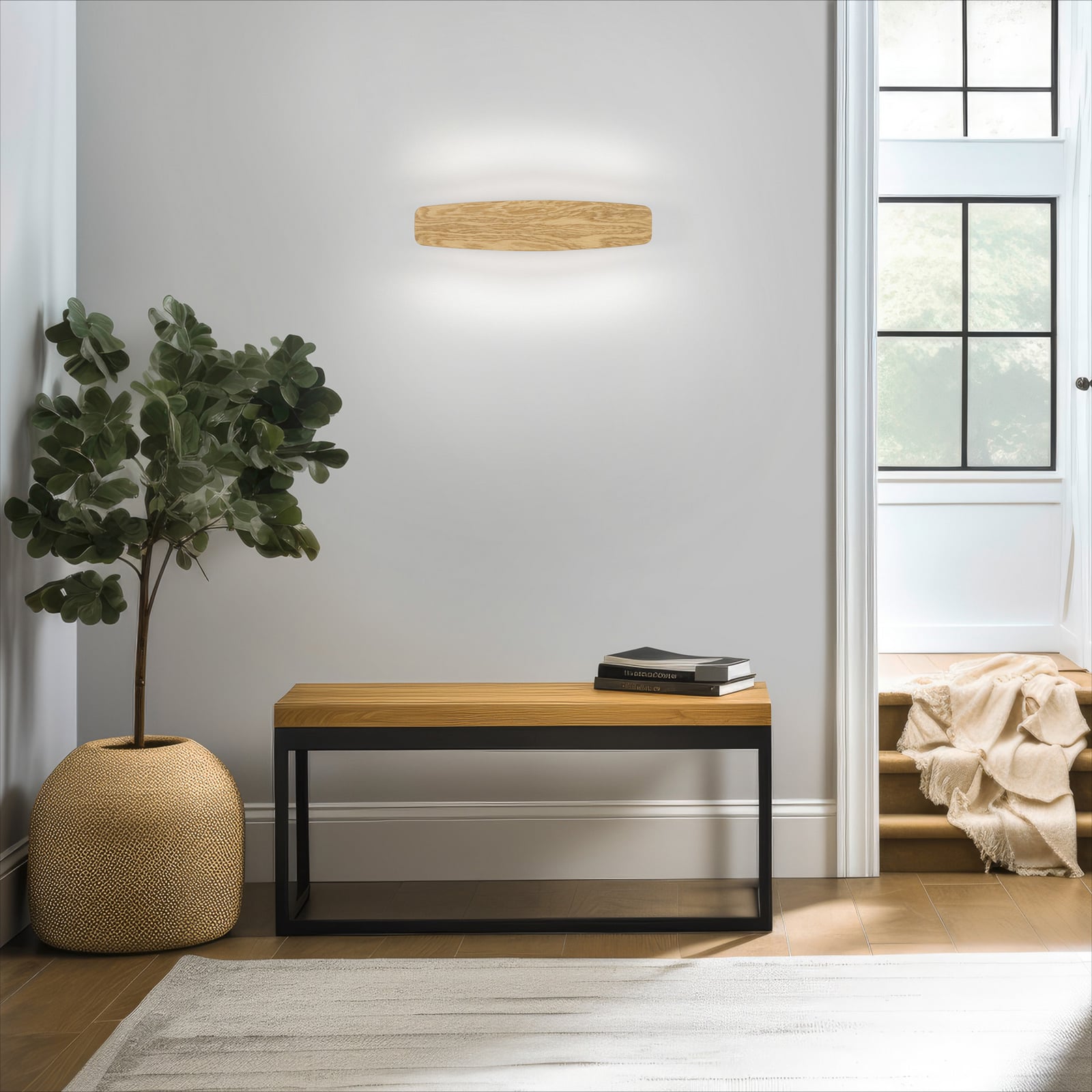 Detalj av LED vegglampe Persida eik dimbar 48 cm