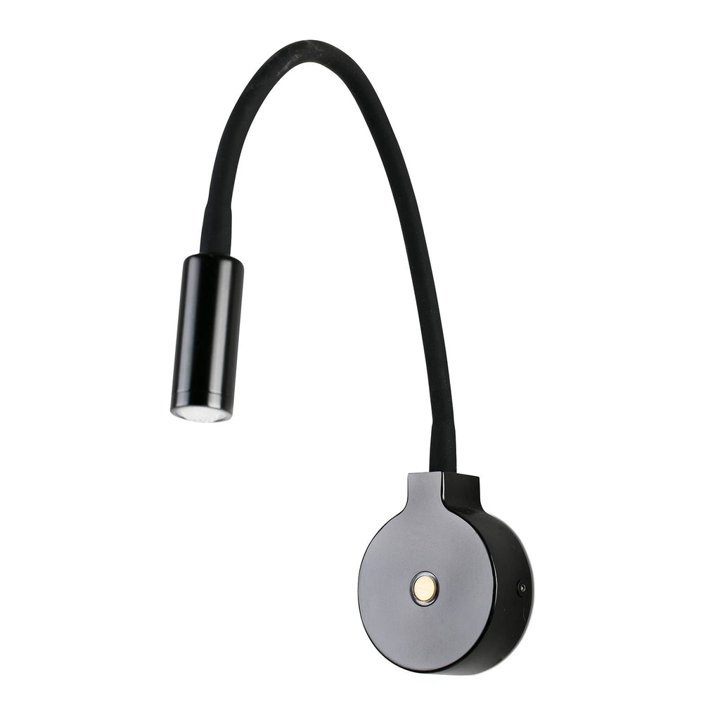LED vegglampe Pixie med fleksarm svart 3W 2700K front