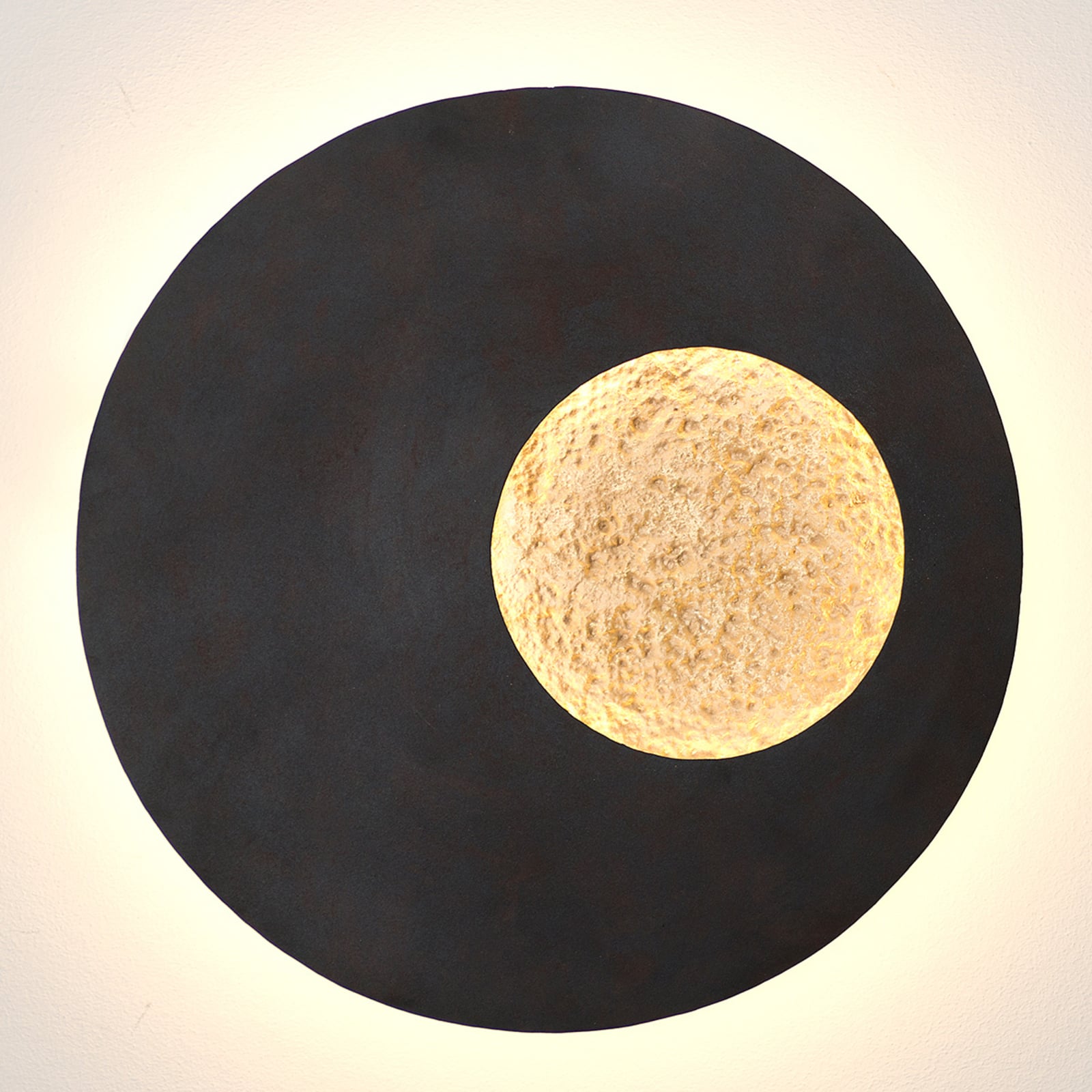 LED vegglampe Planet rund Ø40 cm mørkebrun/gull forfra