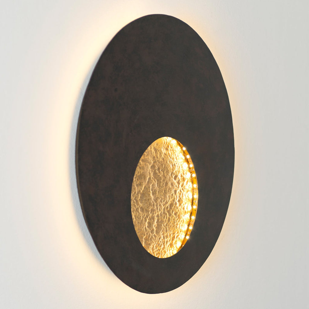 LED vegglampe Planet rund Ø40 cm mørkebrun/gull bakside