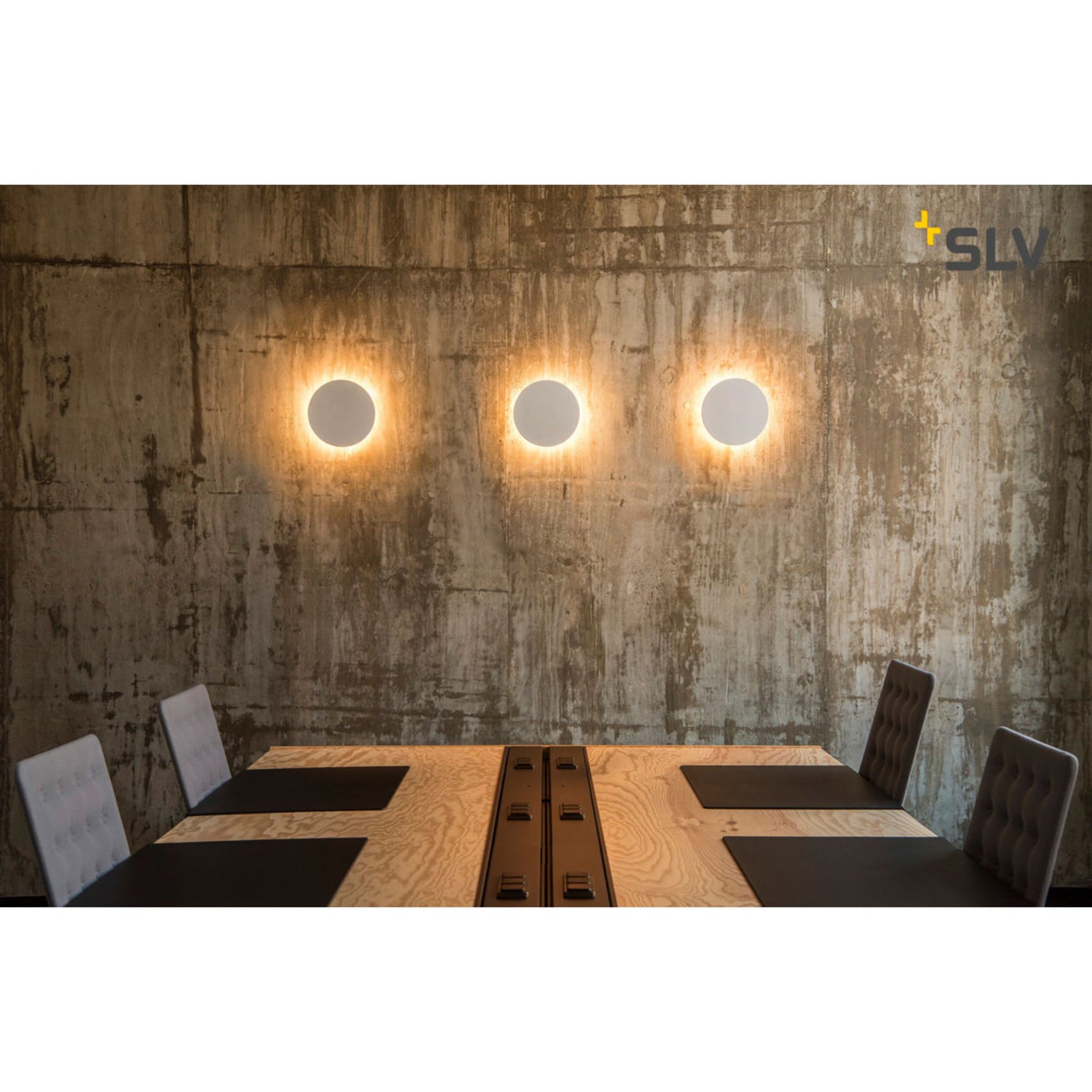 LED vegglampe Plastra rund gips Ø26 cm 7,4W varmhvit fra siden