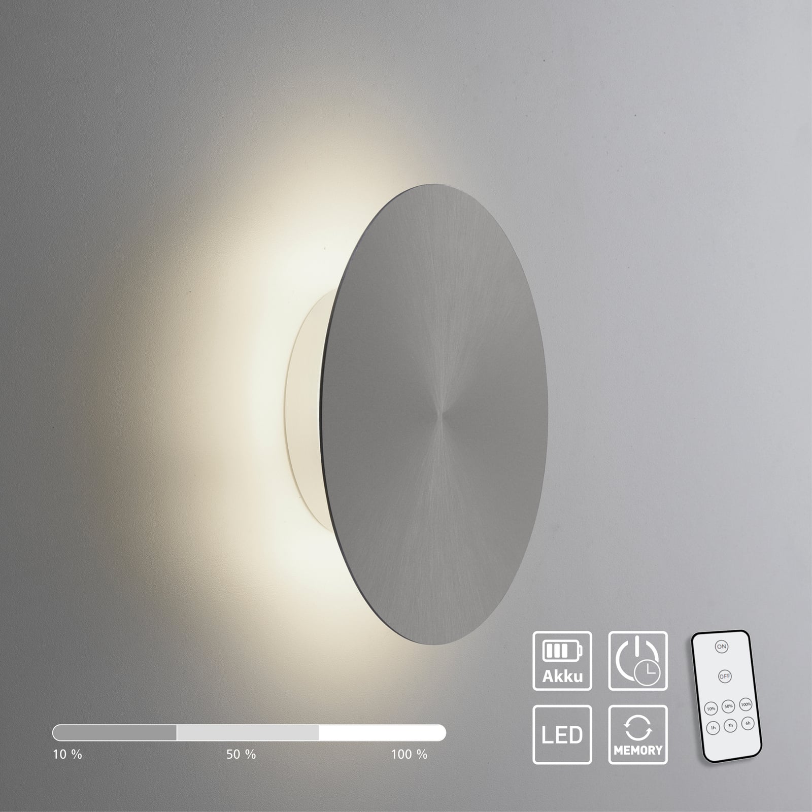LED vegglampe Puntua oppladbar dimbar Ø18 cm grå oversikt bilde