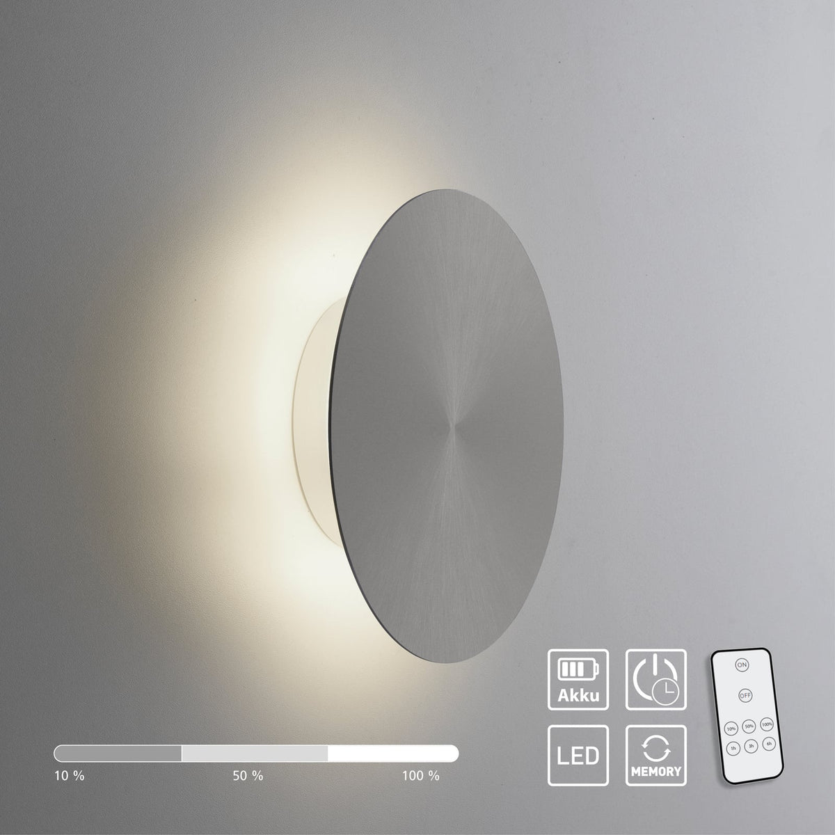 LED vegglampe Puntua oppladbar dimbar Ø18 cm grå oversikt bilde