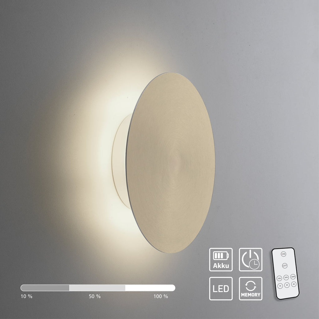 LED vegglampe Puntua oppladbar dimbar messing matt oversikt