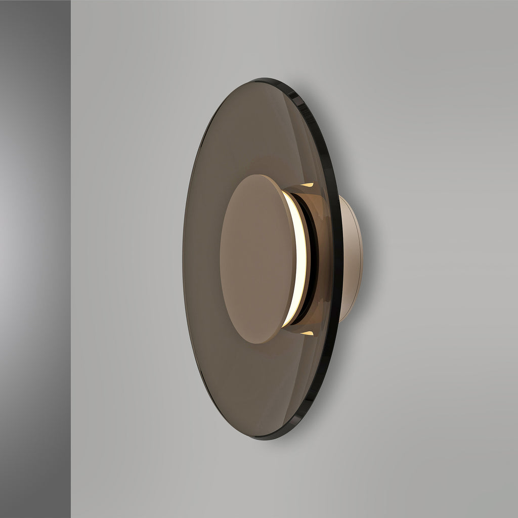Sidebilde av LED vegglampe PURE Moon ravglass bronse Ø32 cm