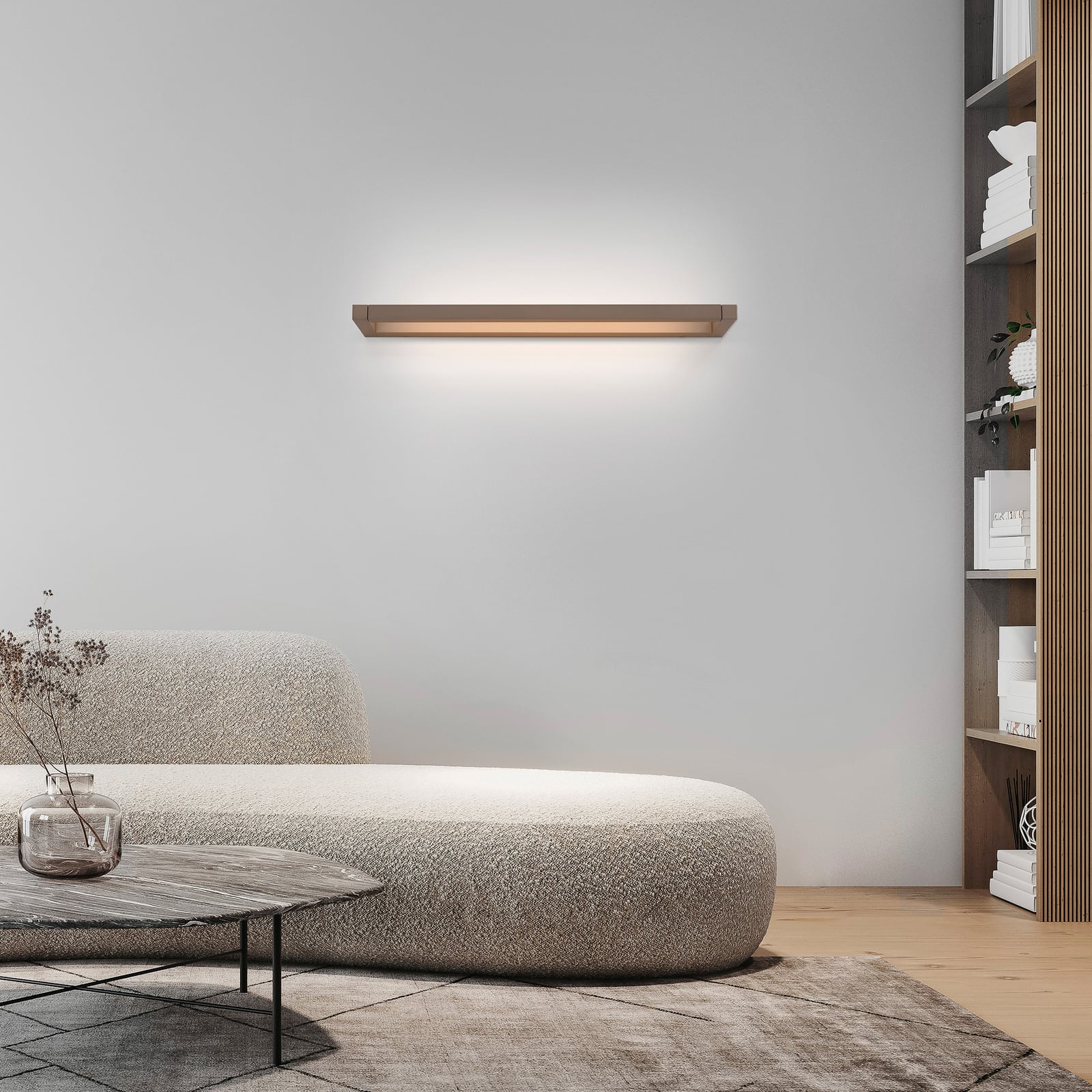 LED vegglampe Puro aluminium bronse 50 cm dimbar berøringsdimmer bakside