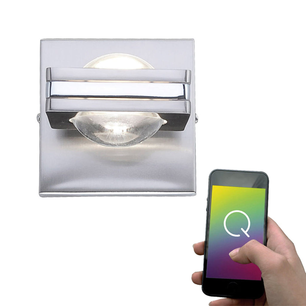 Nærbilde av LED vegglampe Q-FISHEYE dimbar RGB ZigBee krom