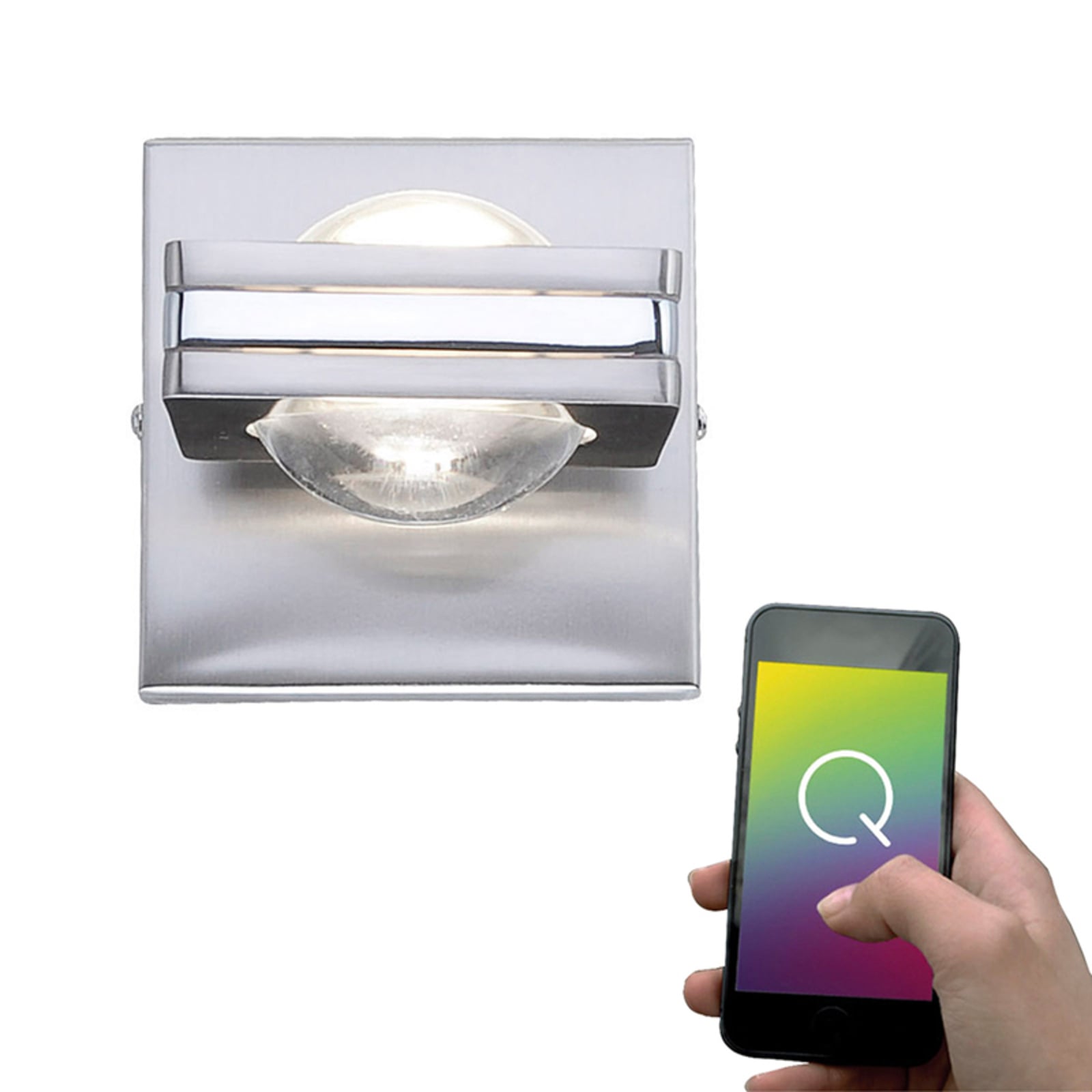 Nærbilde av LED vegglampe Q-FISHEYE dimbar RGB ZigBee krom