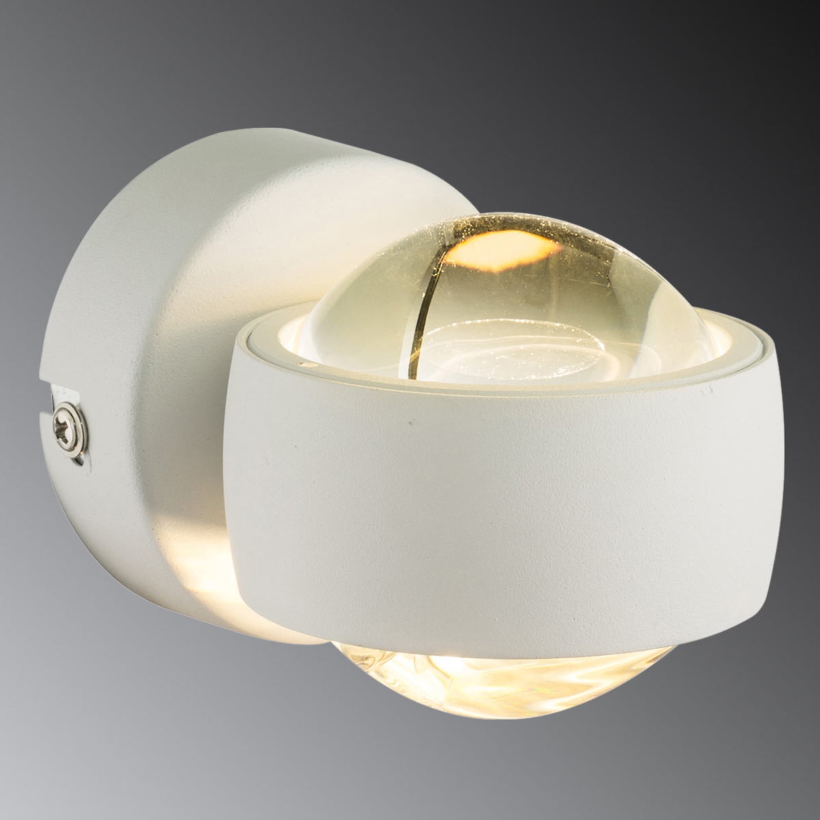 Bakside av LED vegglampe Randi i hvit metall og glass