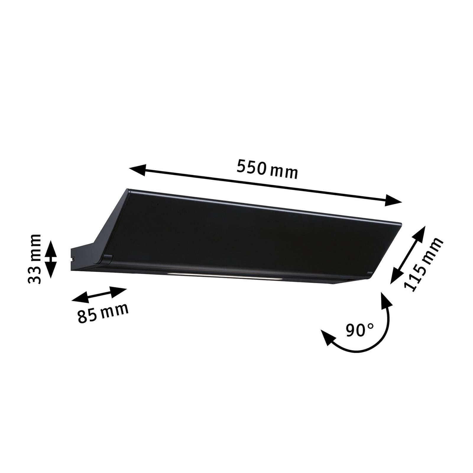 LED vegglampe Ranva wallwasher dimbar svart 55 cm Paulmann sideprofil