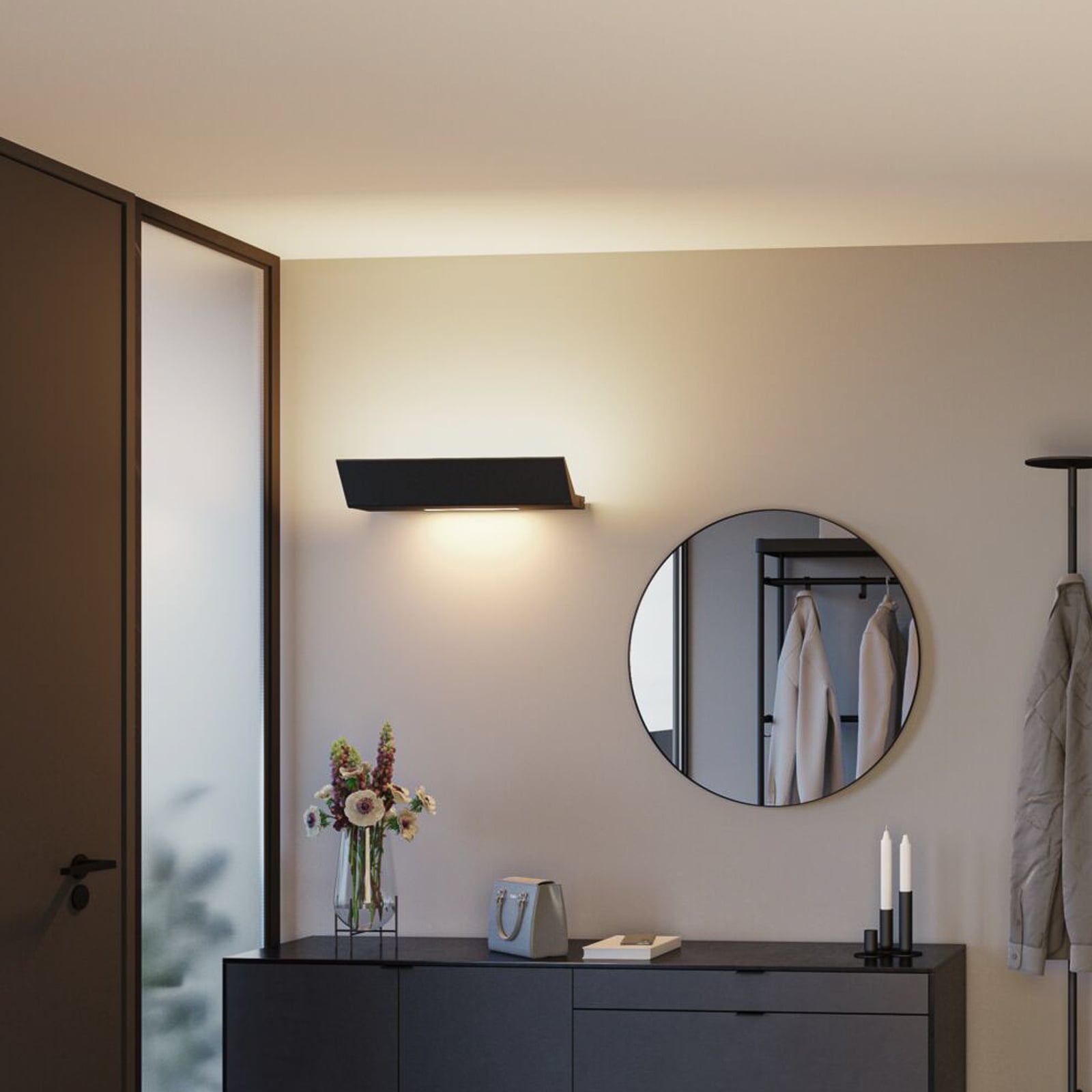 LED vegglampe Ranva wallwasher dimbar svart 55 cm Paulmann touch bryter