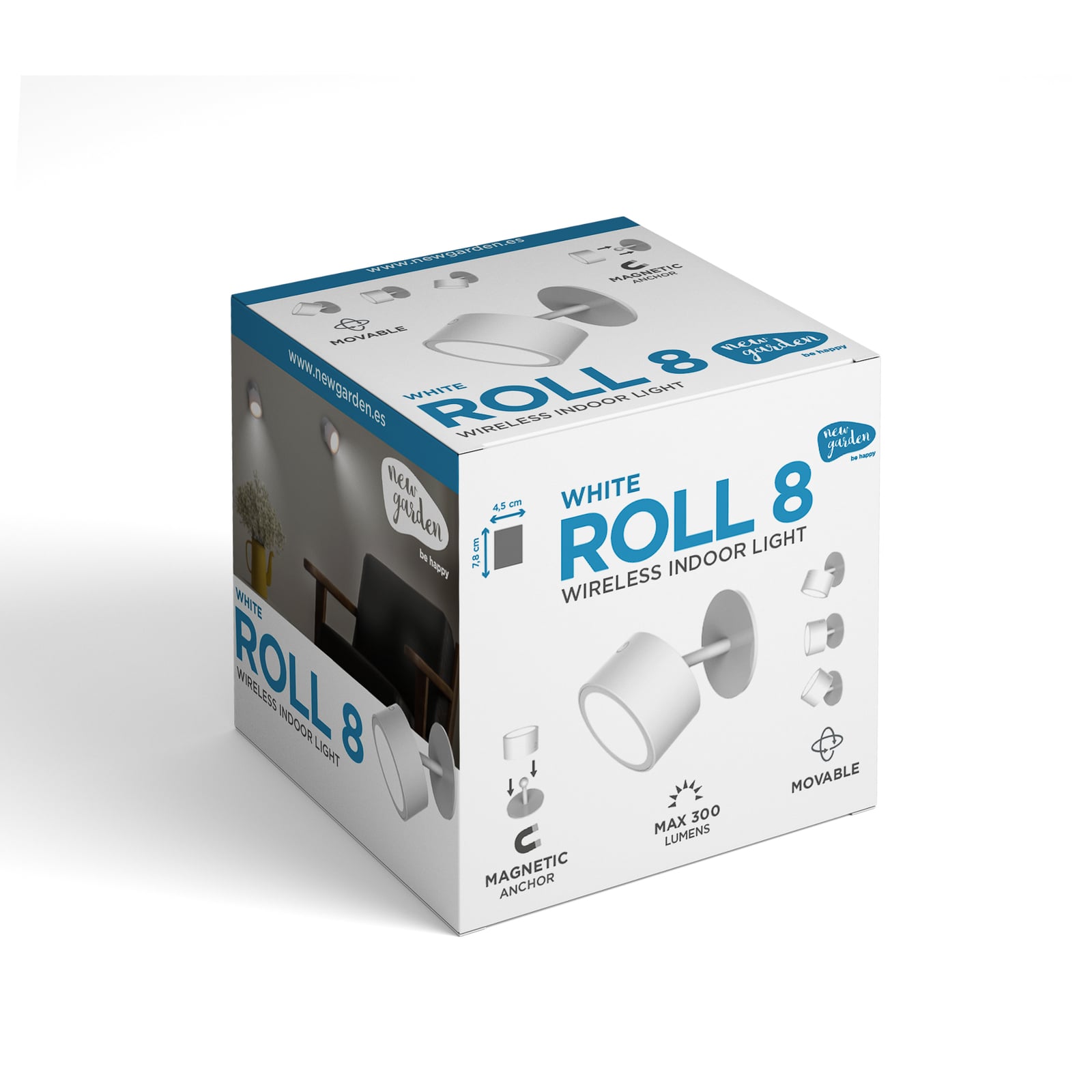 LED vegglampe Roll 8 oppladbar dimbar hvit nærbilde