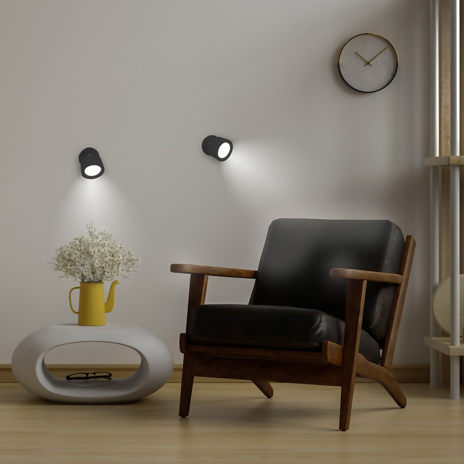 LED vegglampe Roll 8 oppladbar svart dimbar svingbar bakside