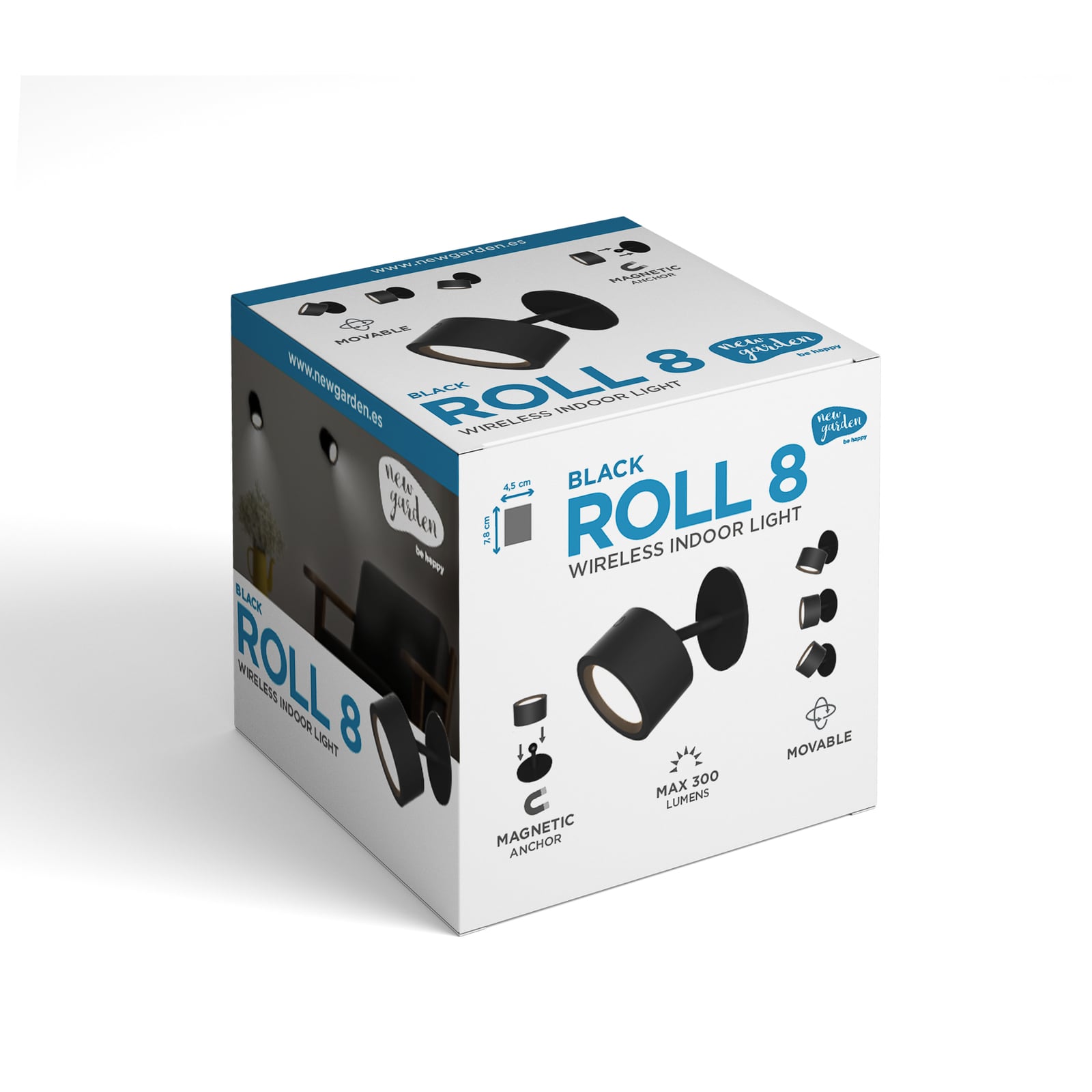 LED vegglampe Roll 8 oppladbar svart dimbar svingbar med USB-C kabel