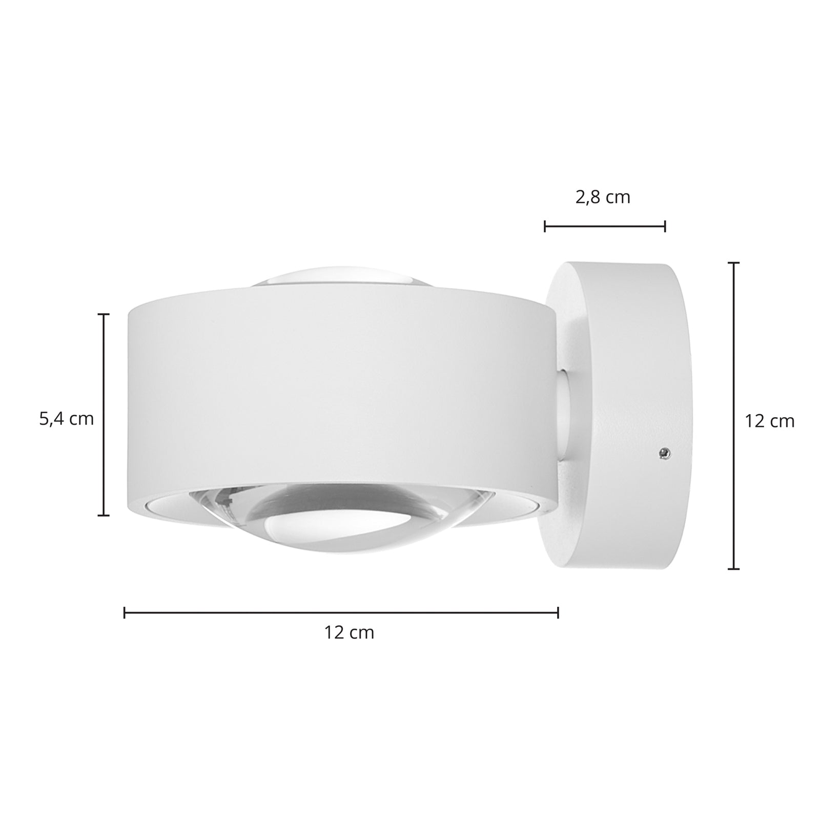 Detalj av glasslinser på LED vegglampe Rotari opp og ned med linse hvit dimbar CRI 90