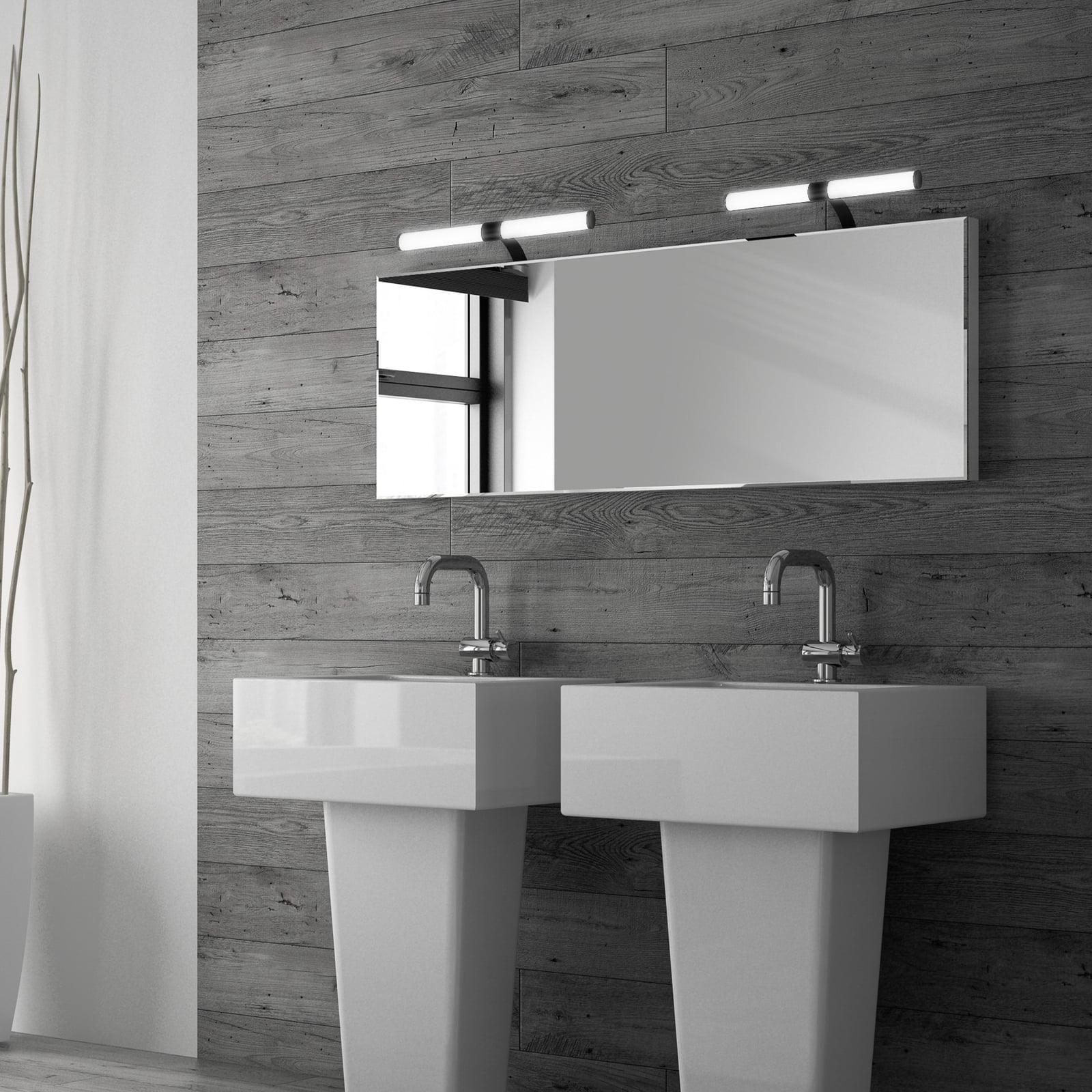 LED vegglampe Runt svart IP44 7W 4000K med utspring detalj