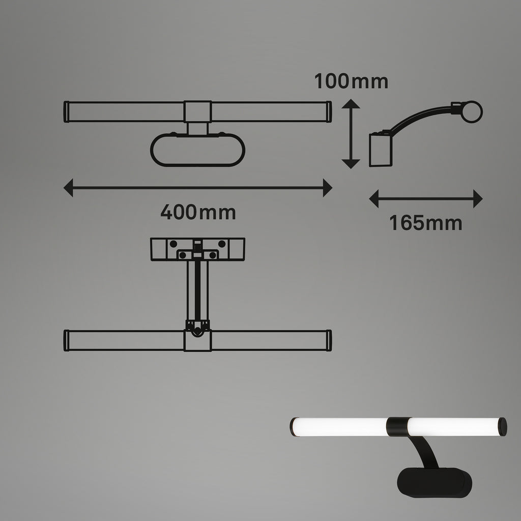 LED vegglampe Runt svart IP44 7W 4000K med utspring montert på vegg