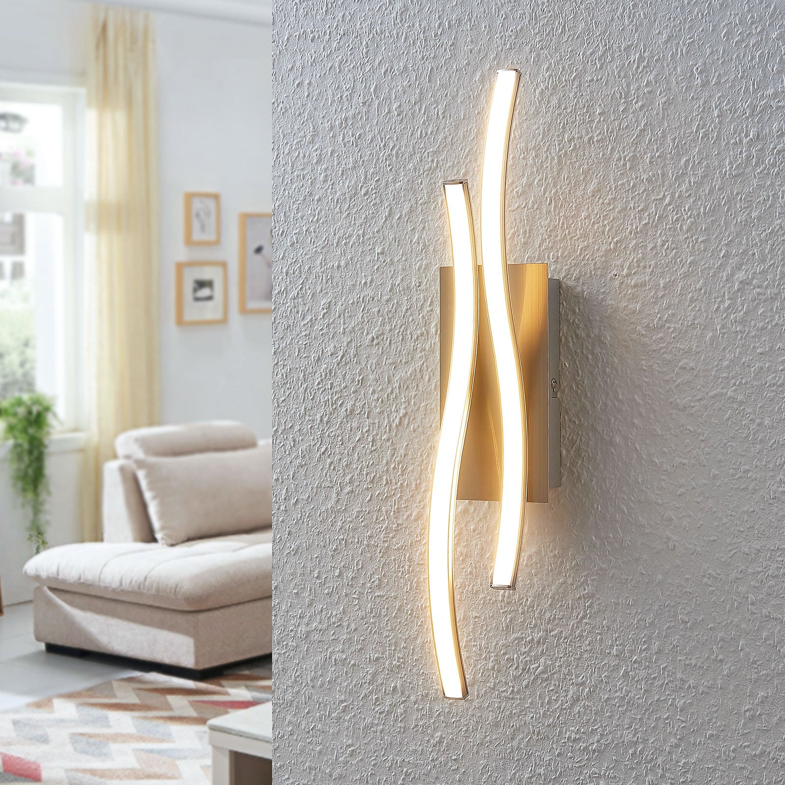 LED vegglampe Safia bølgeform matt nikkel bakside