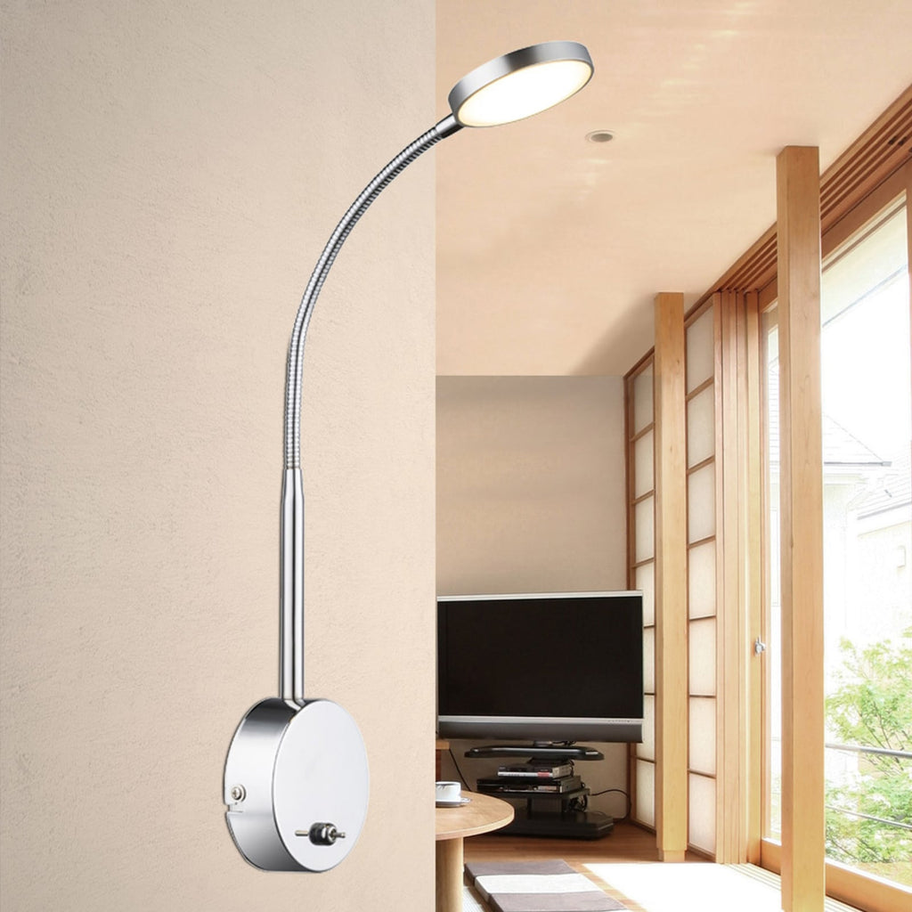 LED vegglampe Serin aluminium krom med bryter detalj