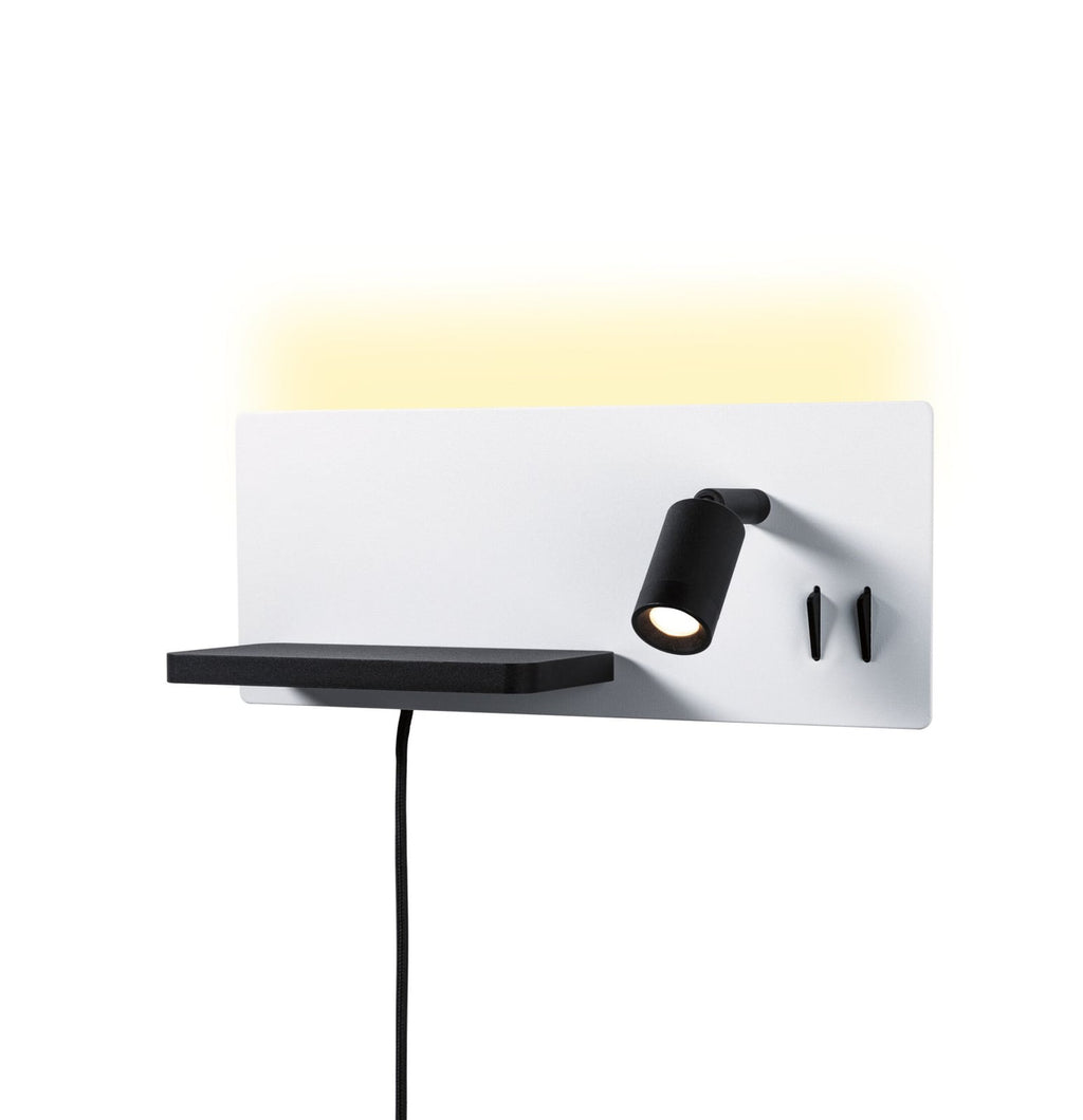 Montert LED vegglampe Serra dimbar med USB-C og leselys hvit/svart ved seng
