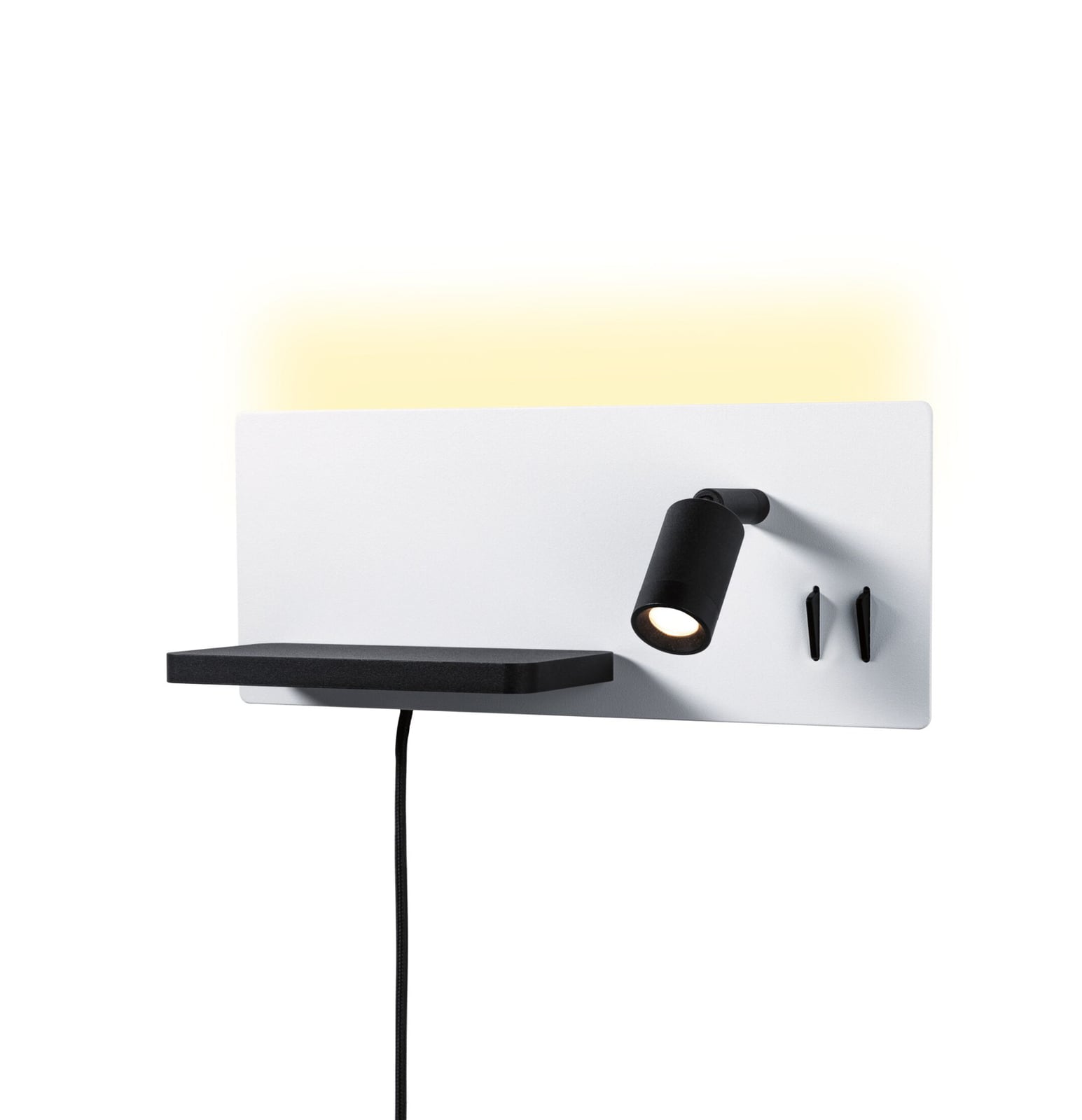 Montert LED vegglampe Serra dimbar med USB-C og leselys hvit/svart ved seng