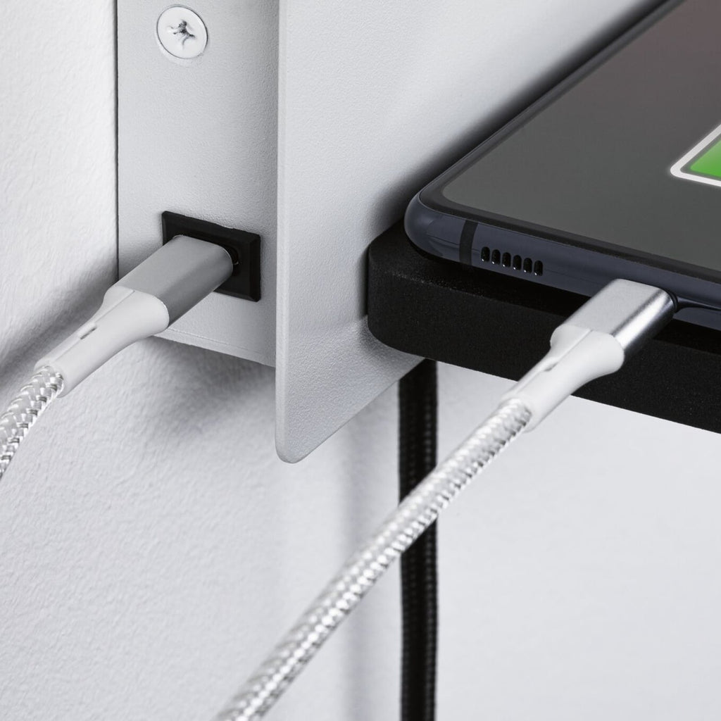 LED vegglampe Serra dimbar med USB-C og leselys hvit/svart sett fra siden