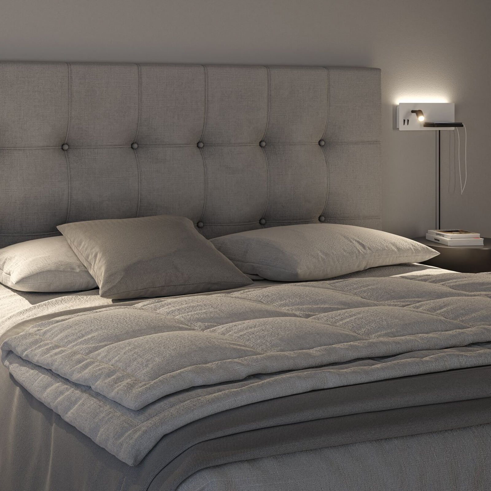 Bakside av LED vegglampe Serra svart med leselys og USB