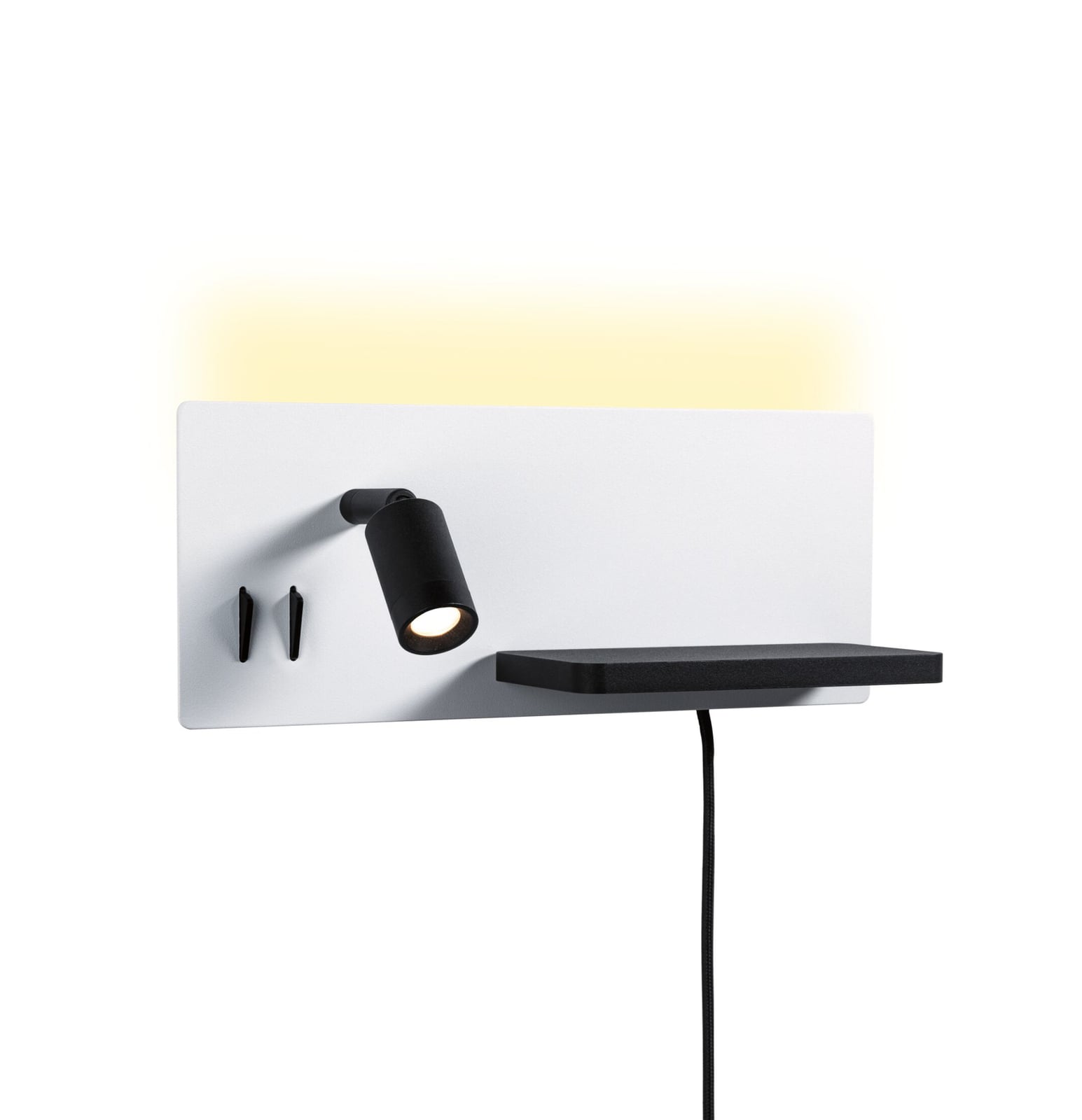 Detalj av USB-ladeport på LED vegglampe Serra svart med leselys og USB