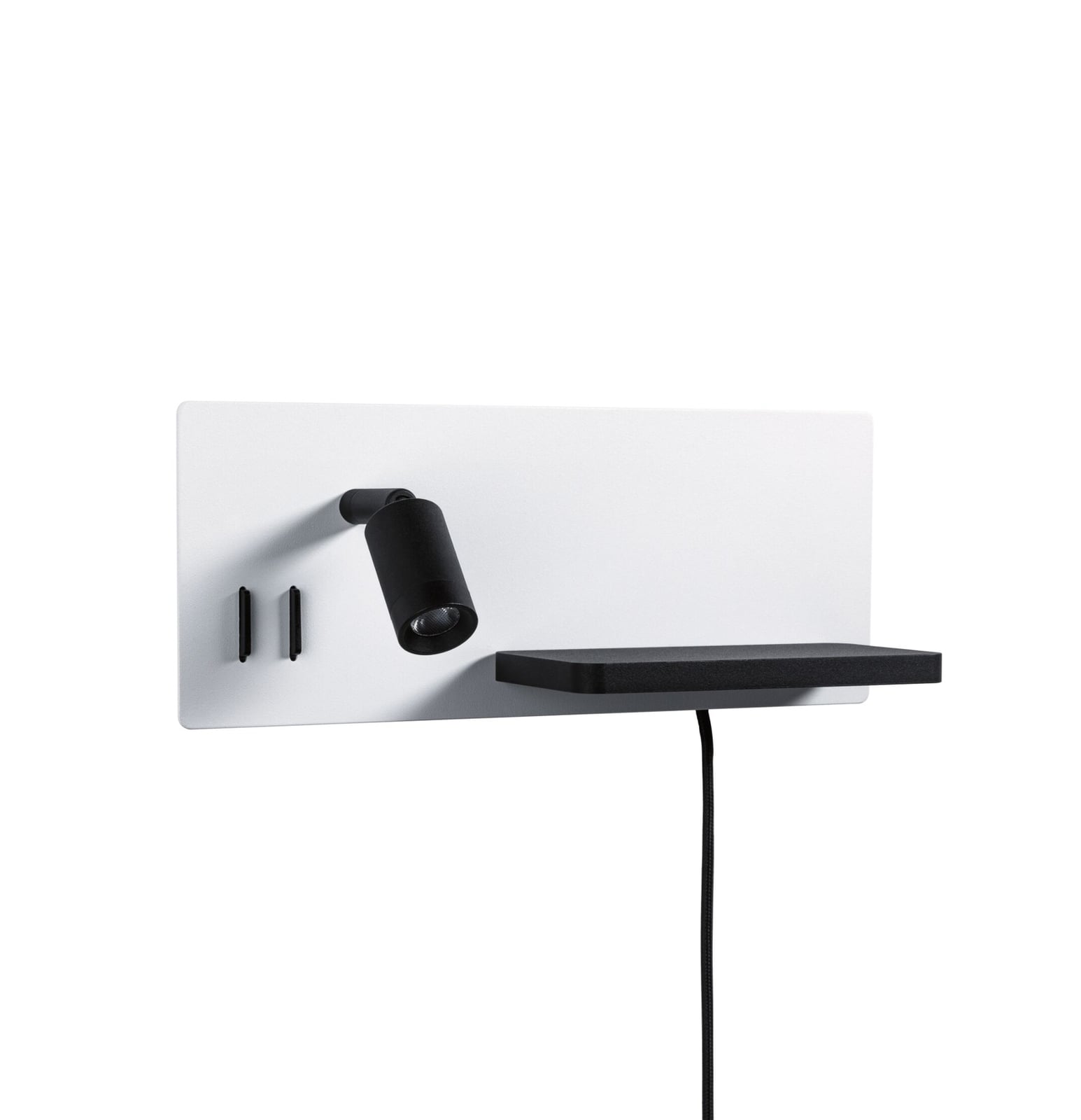 LED vegglampe Serra svart med leselys og USB montert ved seng
