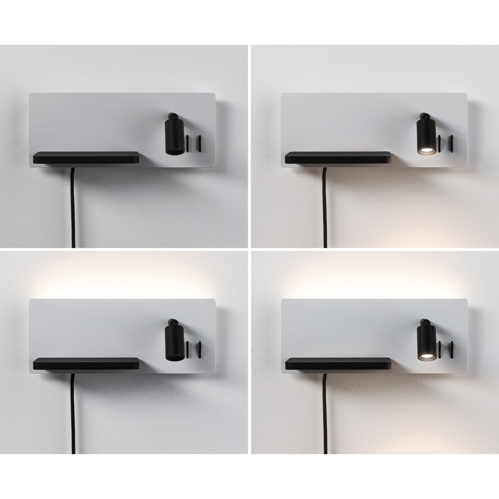 LED vegglampe Serra svart med leselys og USB med avlastningsflate