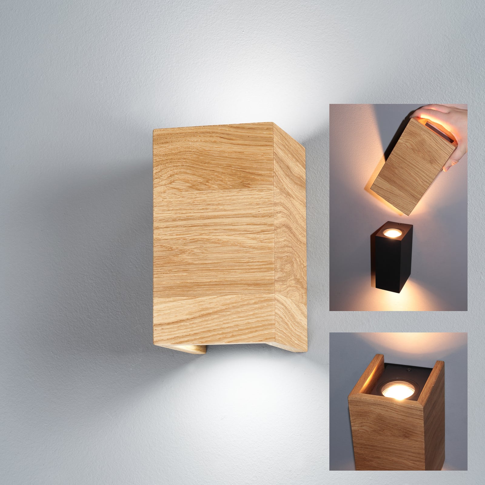 Montert LED vegglampe Shine-Wood eik 2xGU10 10x18 cm på vegg
