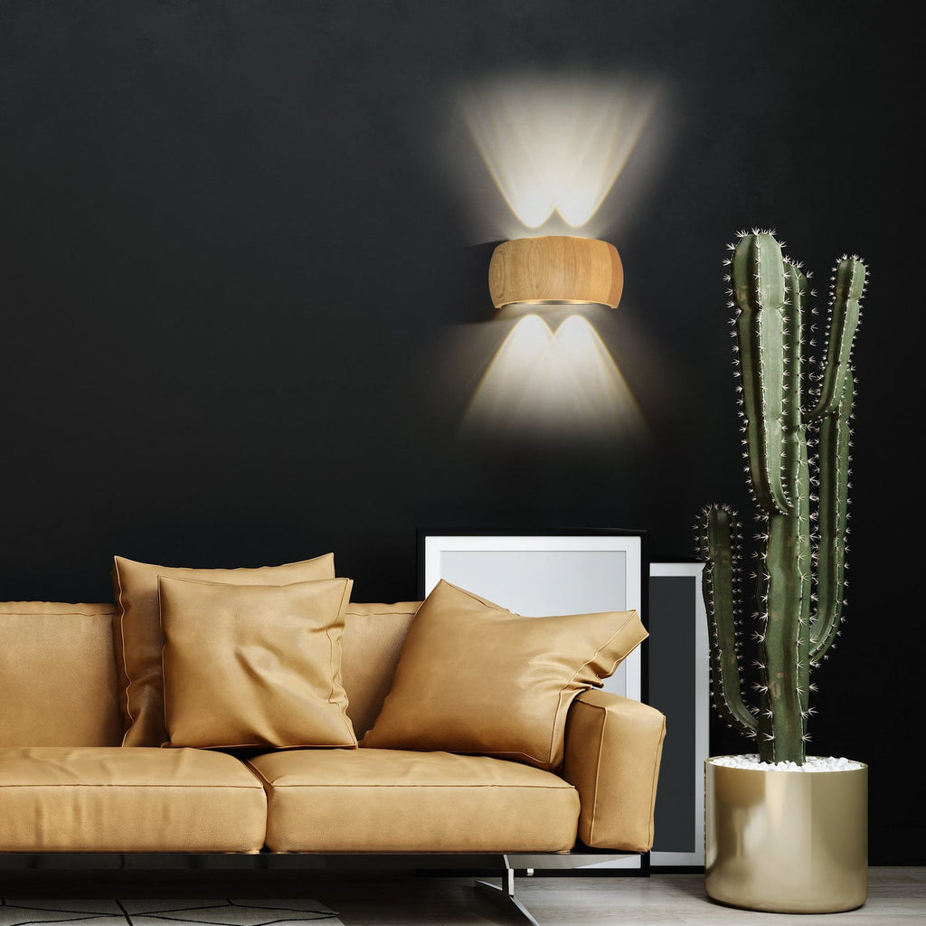 LED vegglampe Shine-Wood eik/svart 4-lys 20 cm bakside