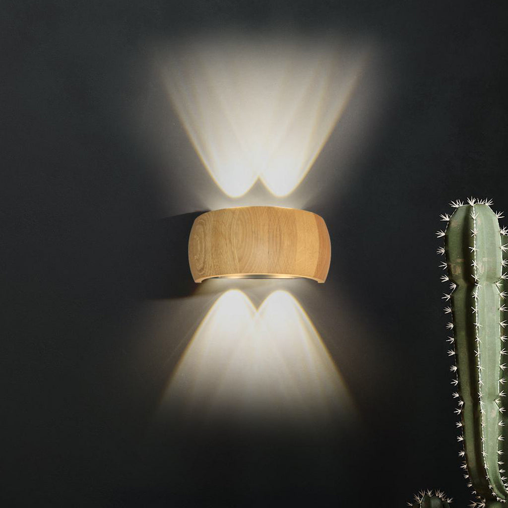 LED vegglampe Shine-Wood eik/svart 4-lys 20 cm forfra