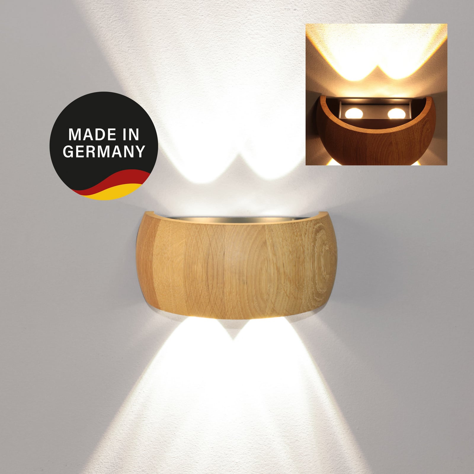 LED vegglampe Shine-Wood eik/svart 4-lys 20 cm montert på vegg
