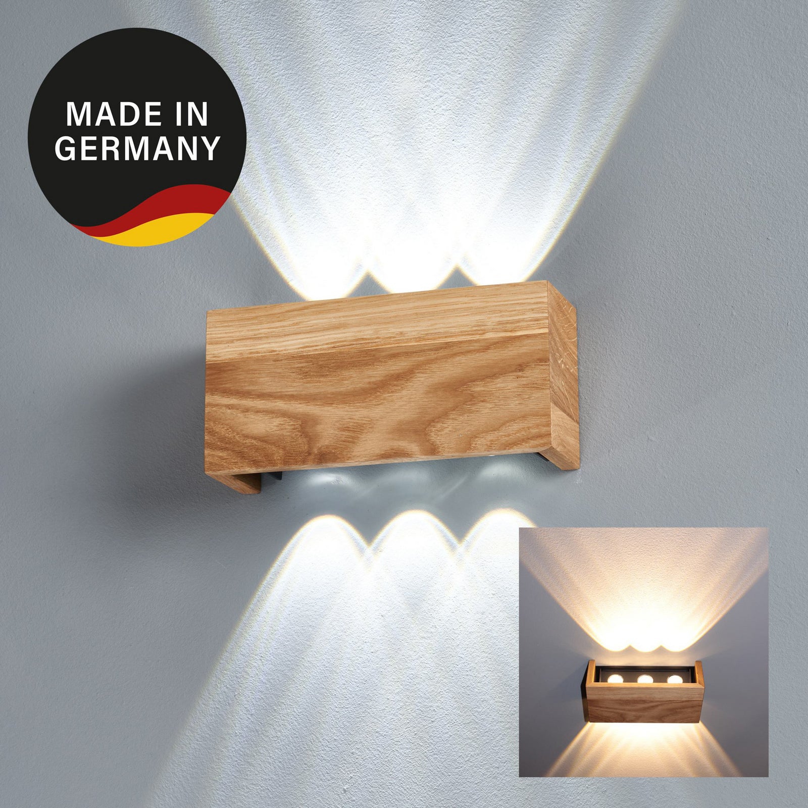 Montert LED vegglampe Shine-Wood eik/svart i rom