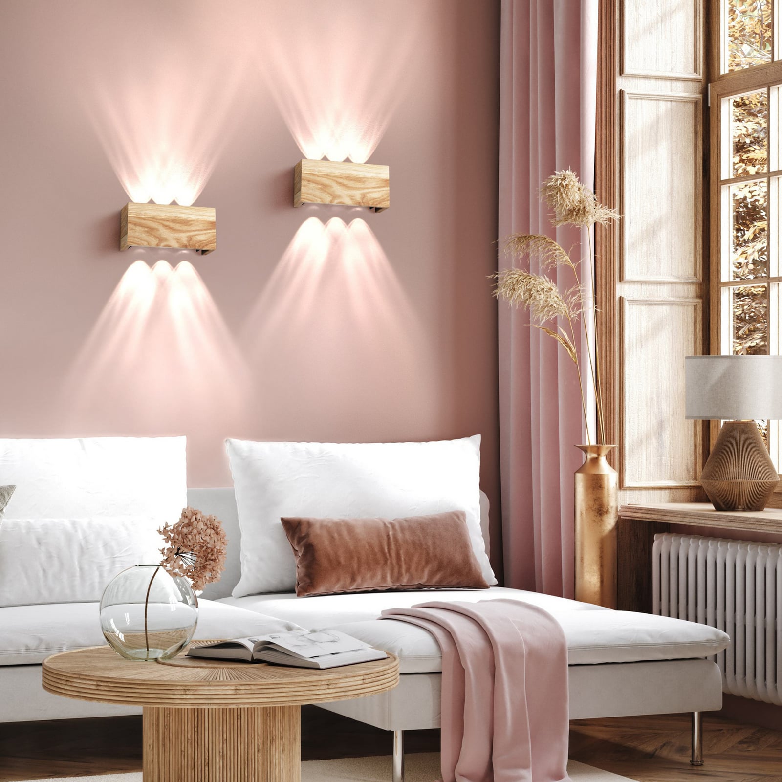 Nærbilde av LED vegglampe Shine-Wood eik/svart