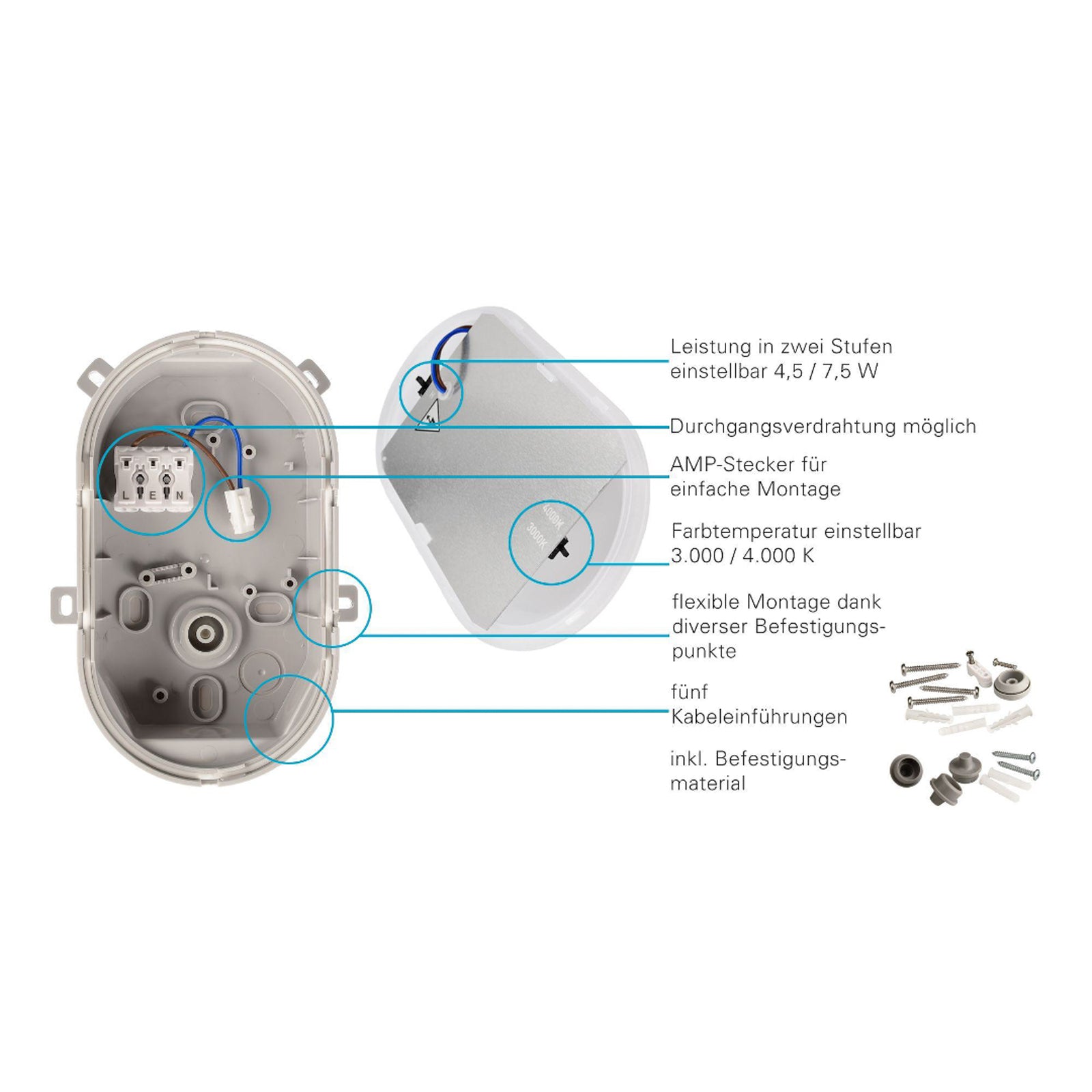 LED vegglampe Sotano grå CCT 7,5W IP54 sideprofil